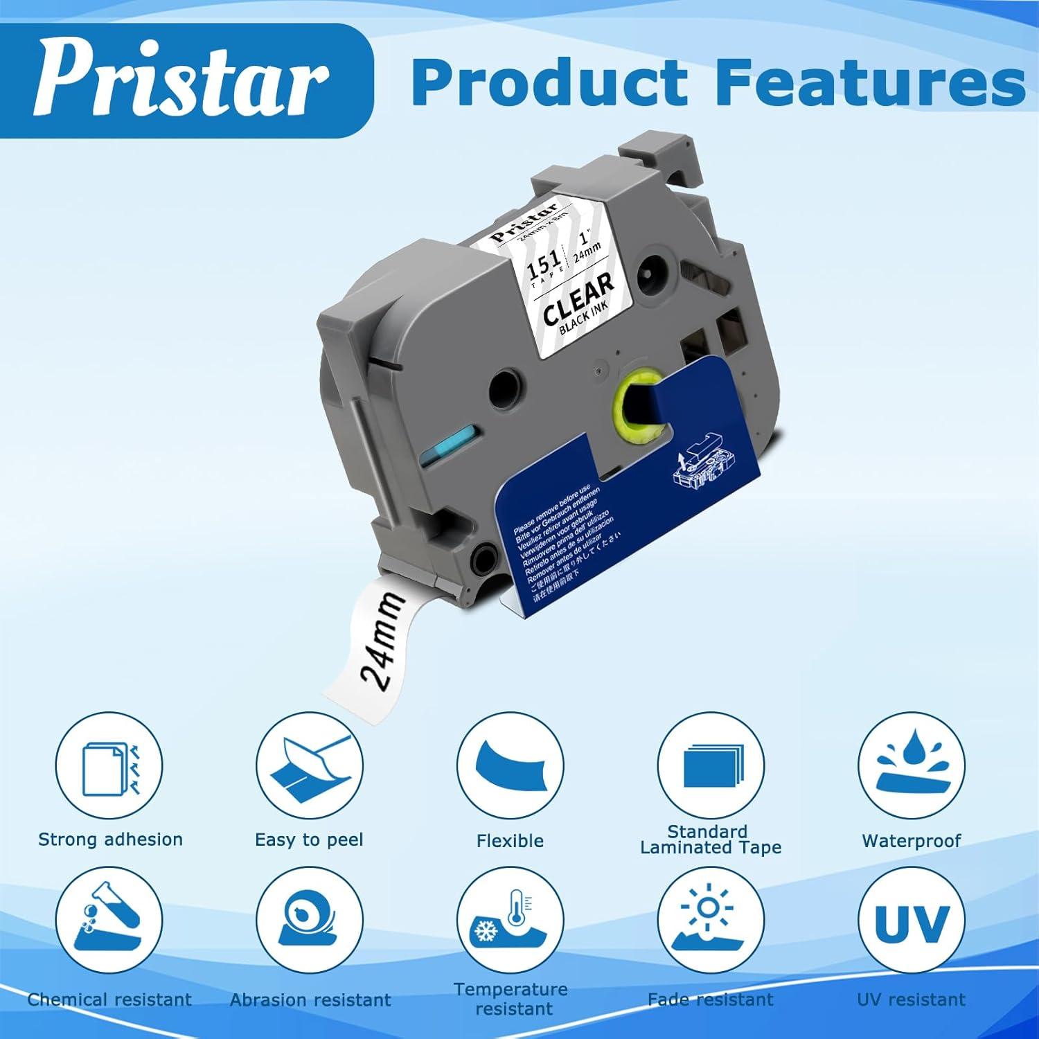 Cinta de Etiquetas Pristar TZe-151 24mm Negra sobre Transparente