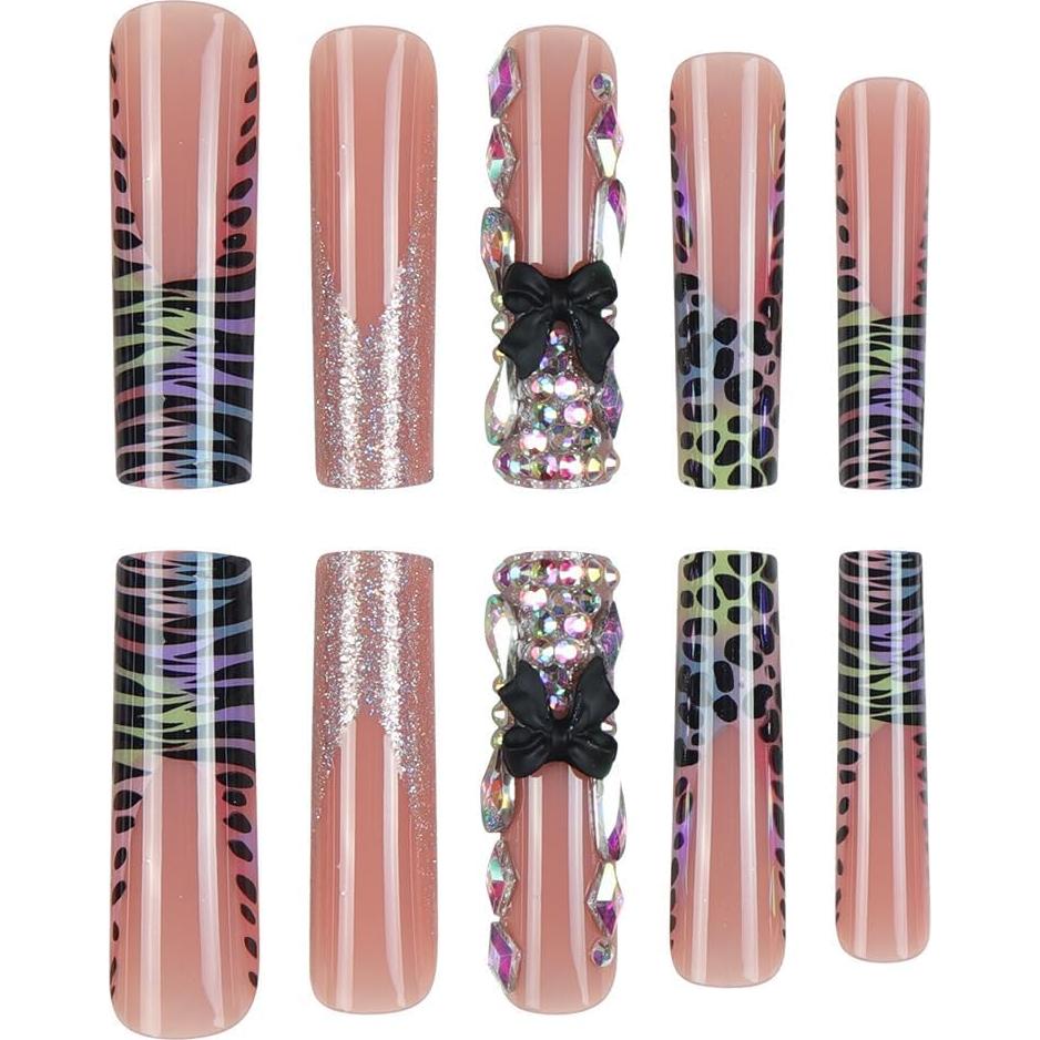 Uñas Postizas Seeneey XL Punta Francesa Lazo Negro 24pcs