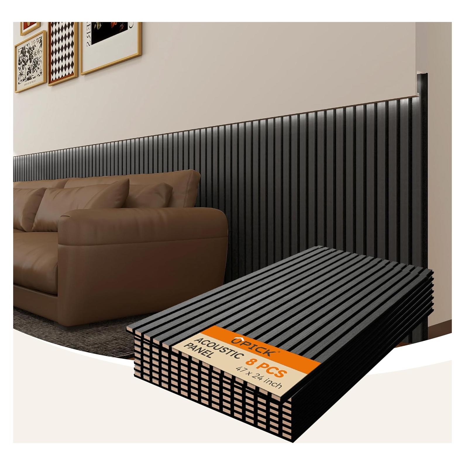 Paneles Acústicos Absorbentes Upick 8 Piezas 121.9x61 cm Negro Mate