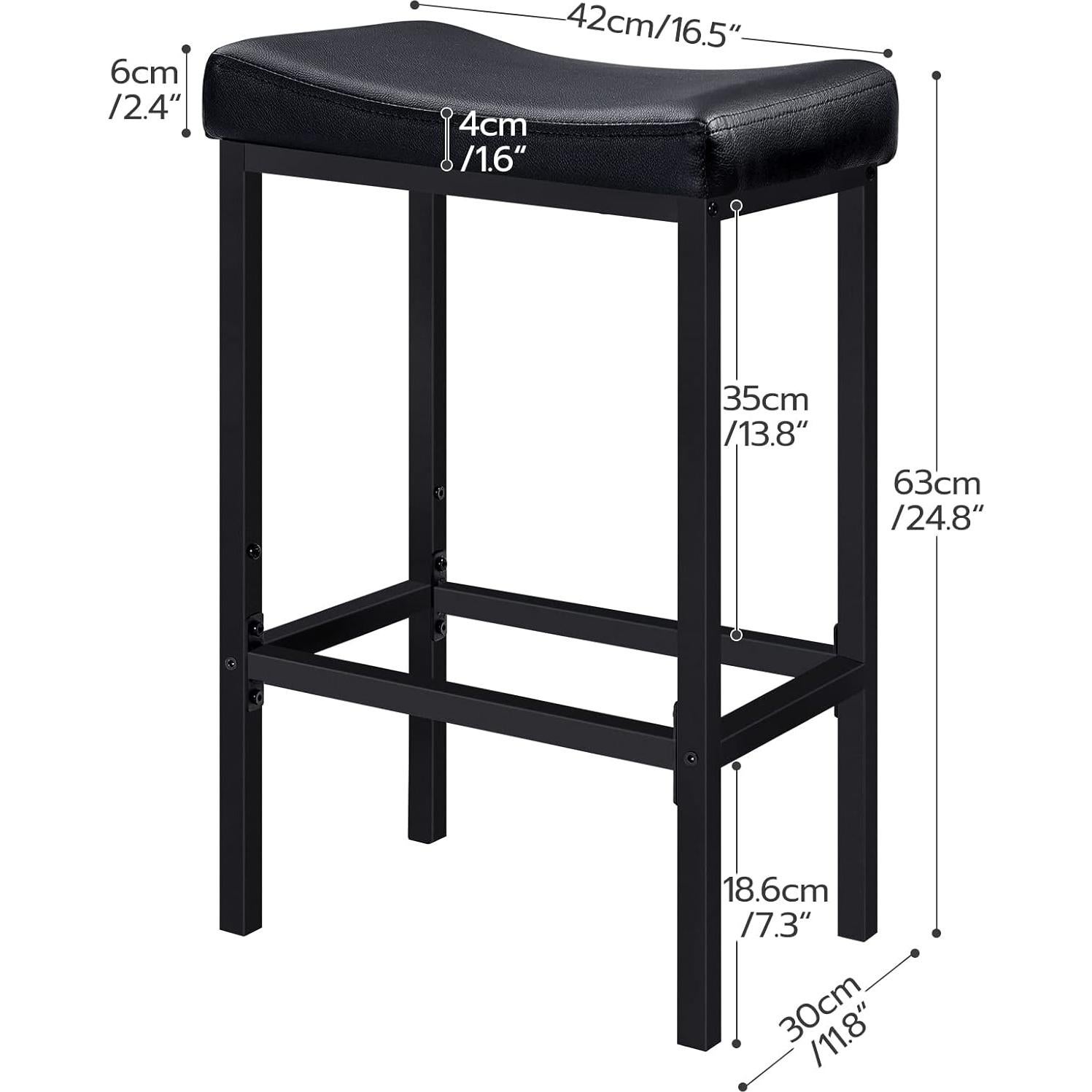 Juego de 2 Taburetes de Bar HOOBRO Negro 63 cm Altura