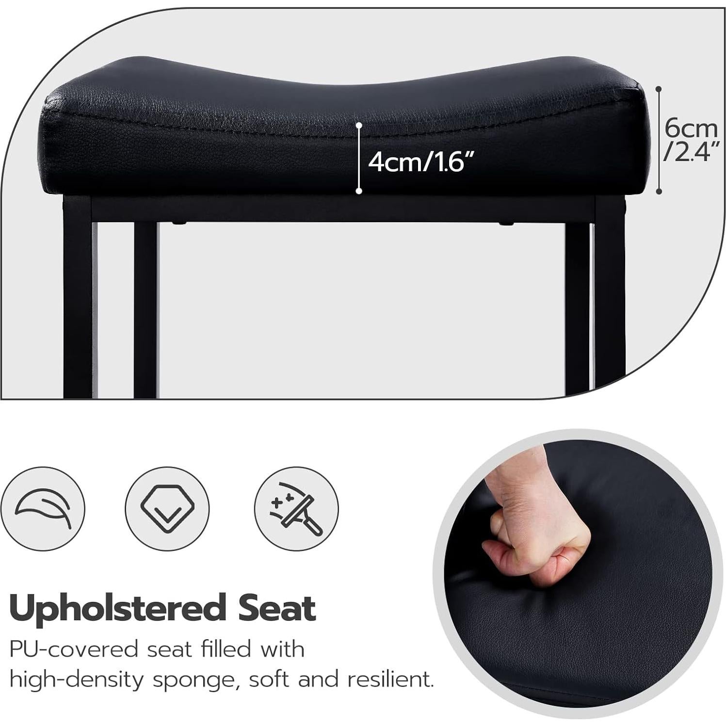 Juego de 2 Taburetes de Bar HOOBRO Negro 63 cm Altura