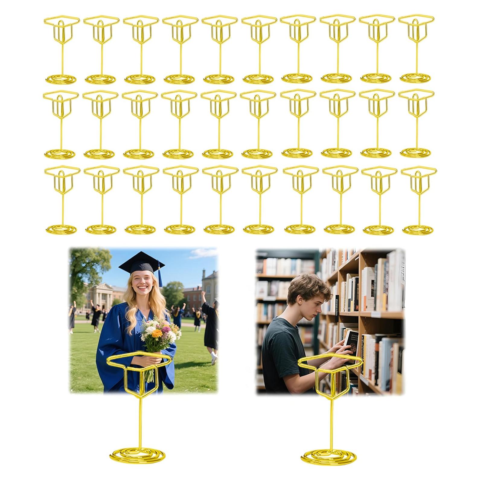 Soportes de Números de Mesa BADAO 32PCS Tapa Graduación Dorada