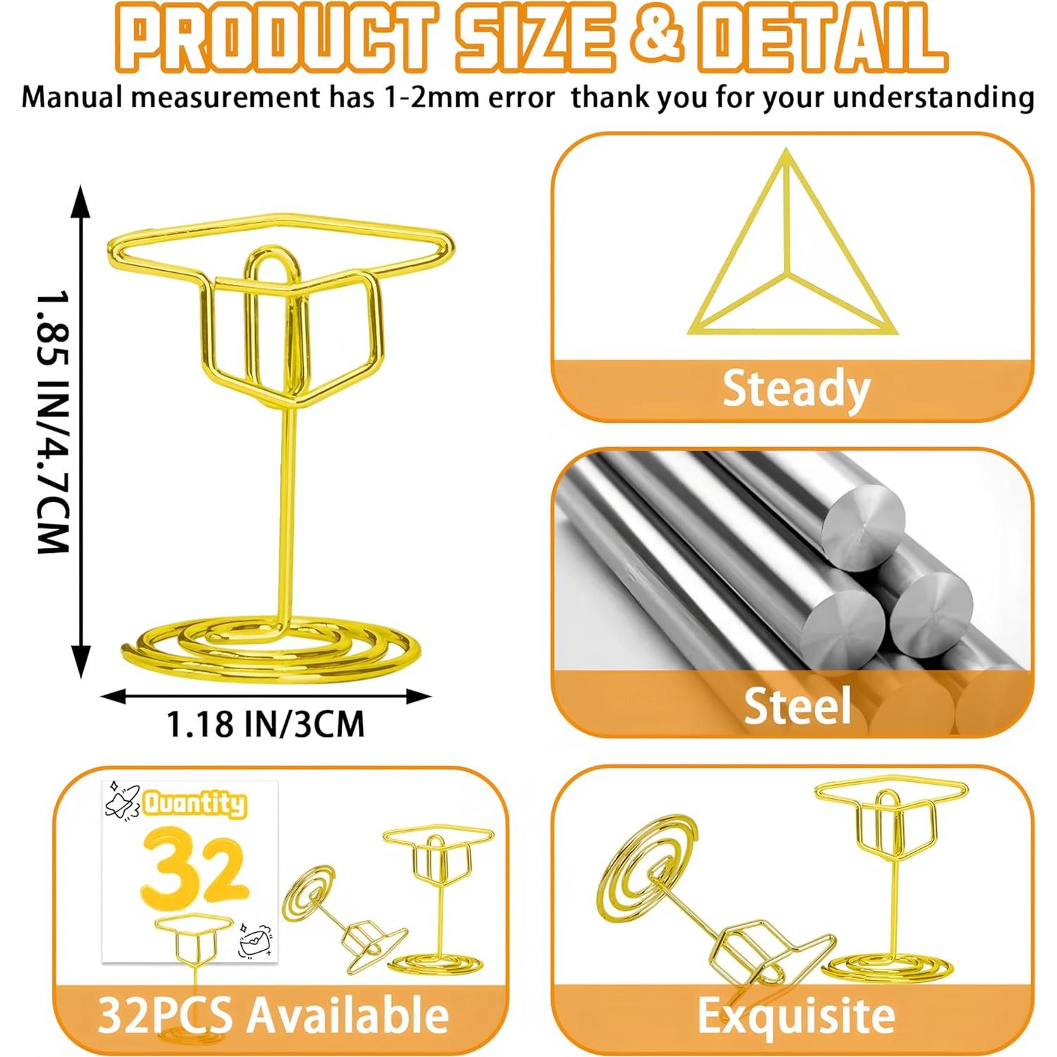 Soportes de Números de Mesa BADAO 32PCS Tapa Graduación Dorada