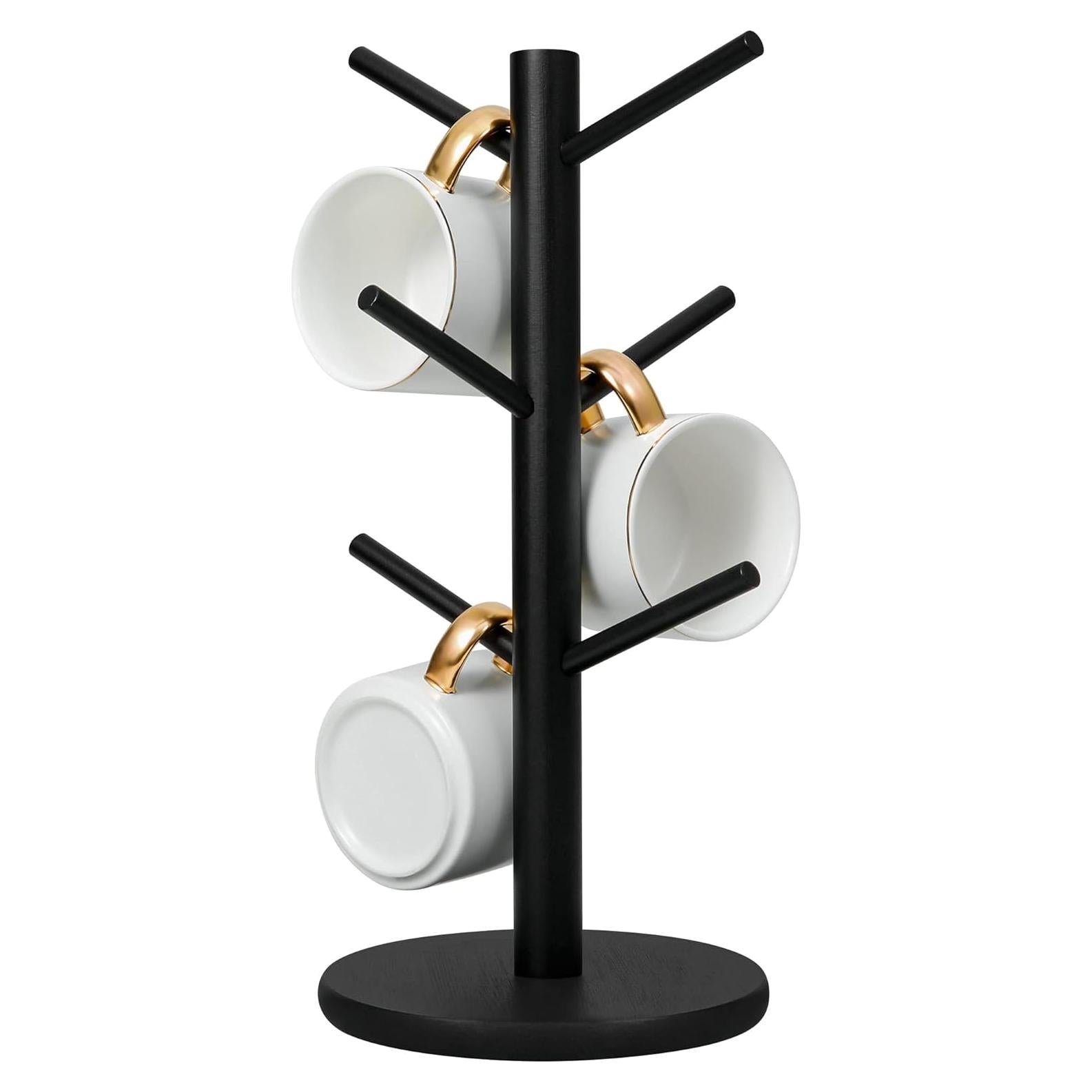 Soporte para Tazas MyLifeUNIT de Madera con 6 Ganchos Negro