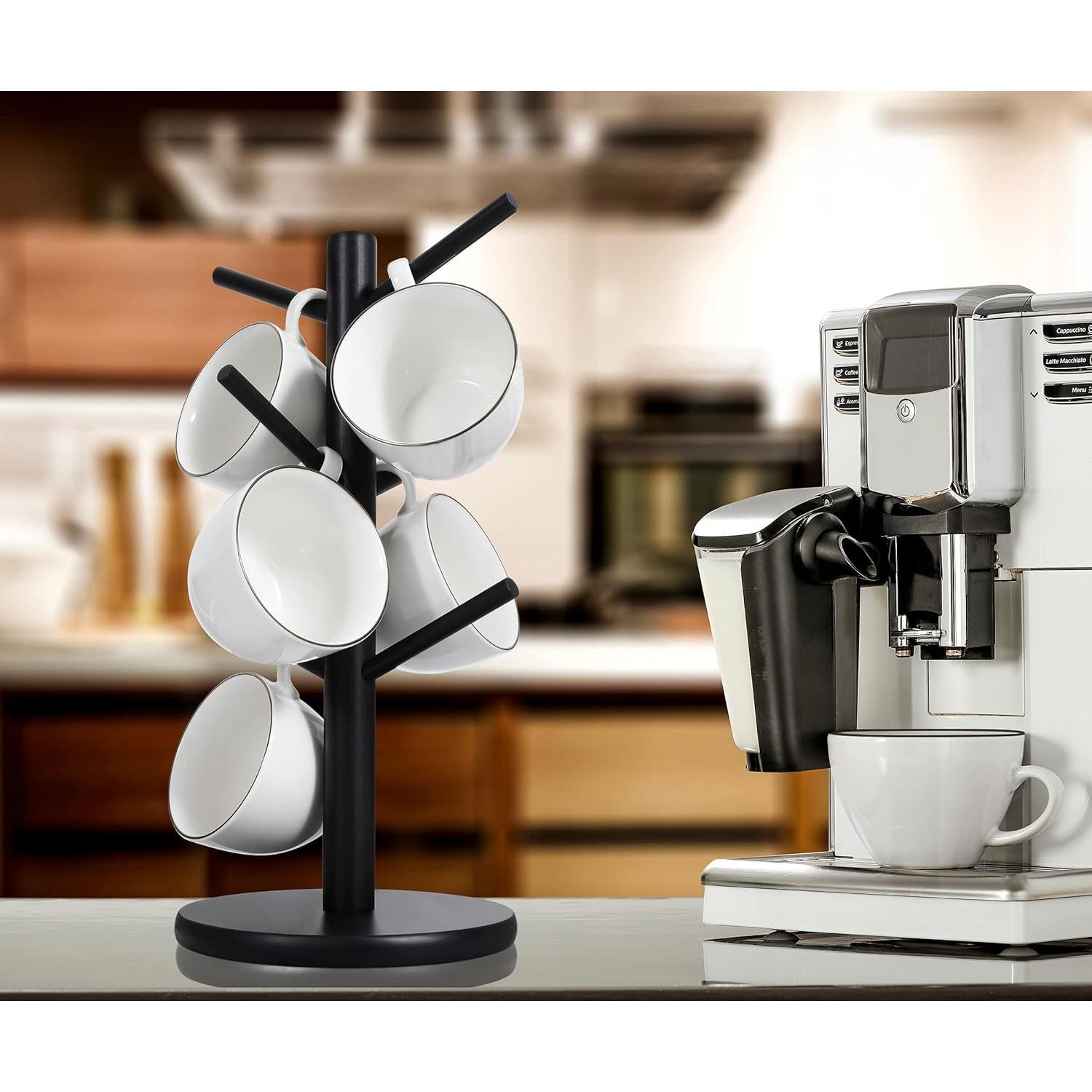 Soporte para Tazas MyLifeUNIT de Madera con 6 Ganchos Negro