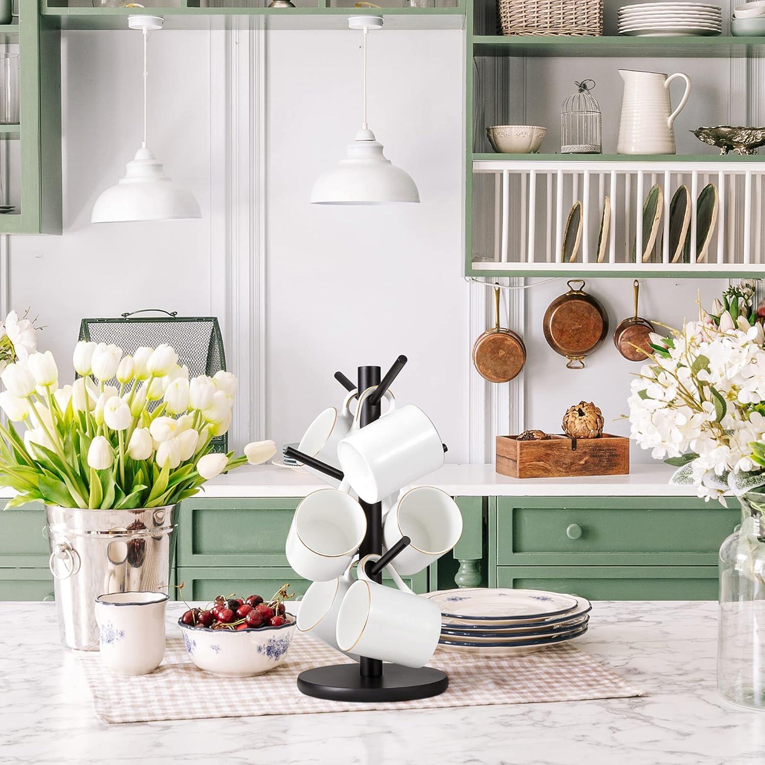 Soporte para Tazas MyLifeUNIT de Madera con 6 Ganchos Negro