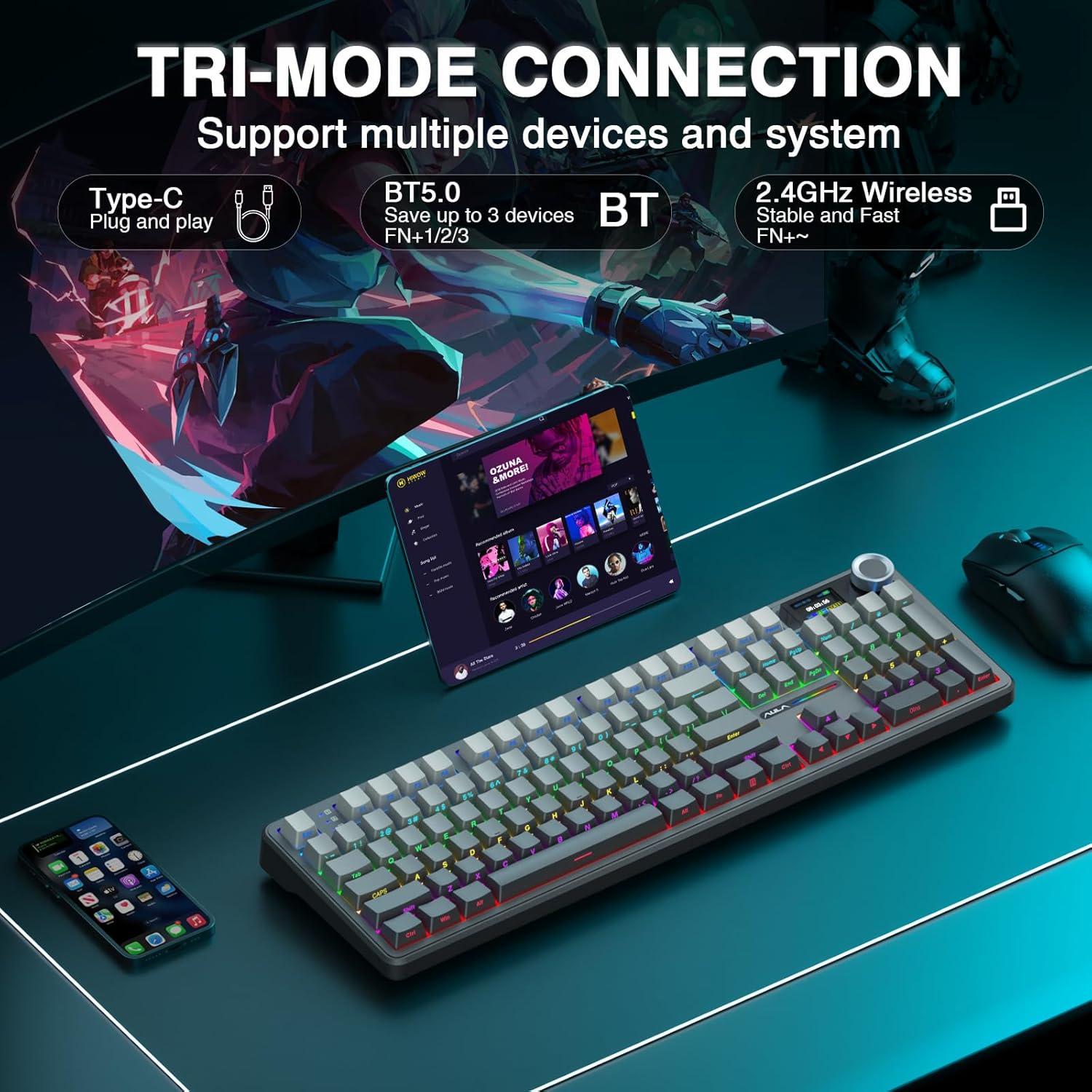 Teclado Mecánico Inalámbrico AULA F108 Pro RGB 104 Teclas