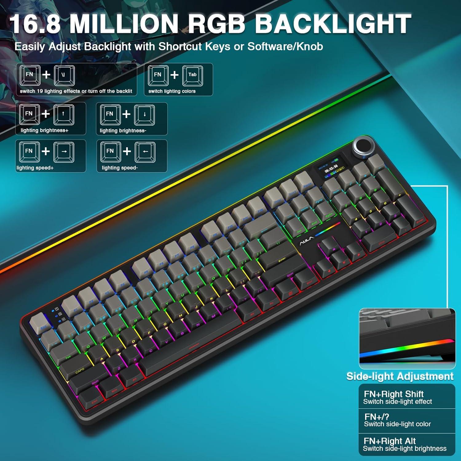 Teclado Mecánico Inalámbrico AULA F108 Pro RGB 104 Teclas