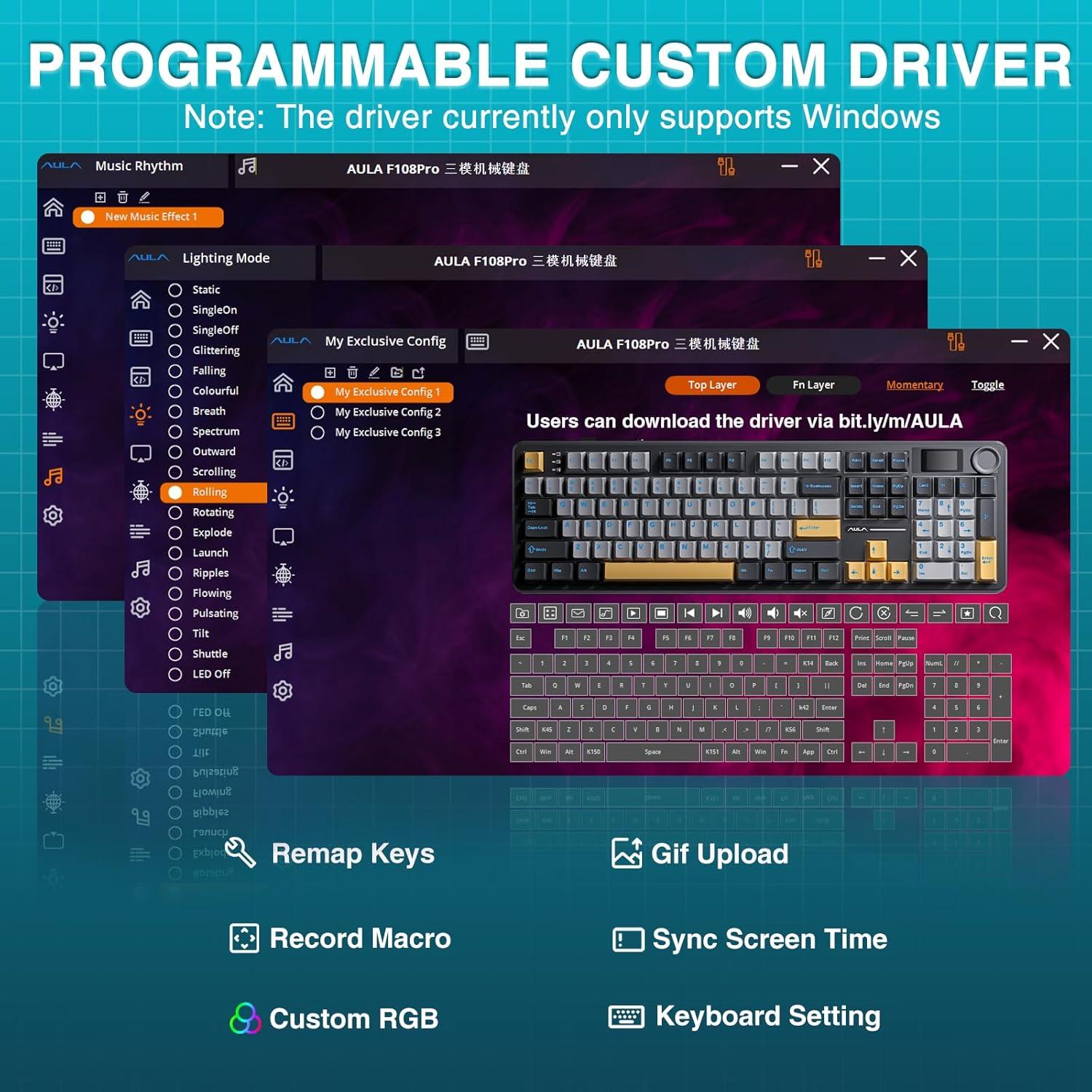 Teclado Mecánico Inalámbrico AULA F108 Pro RGB 104 Teclas