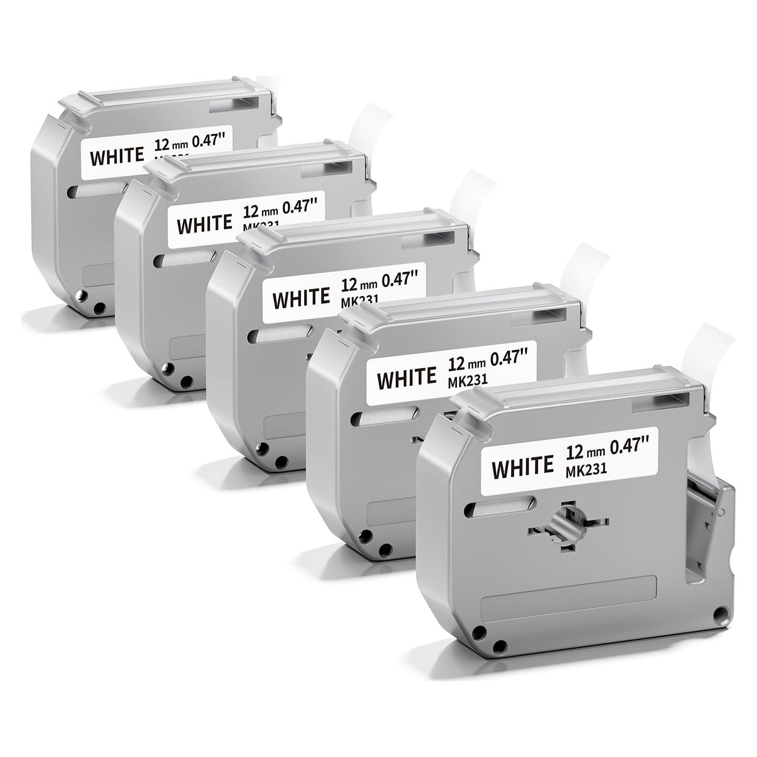 Cinta de Etiqueta Greateam M-K231 12mm Negro sobre Blanco