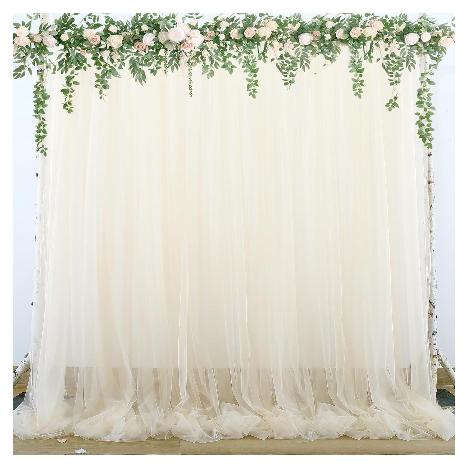 Cortina de fondo de tul champán 2 paneles 5ft x 8ft