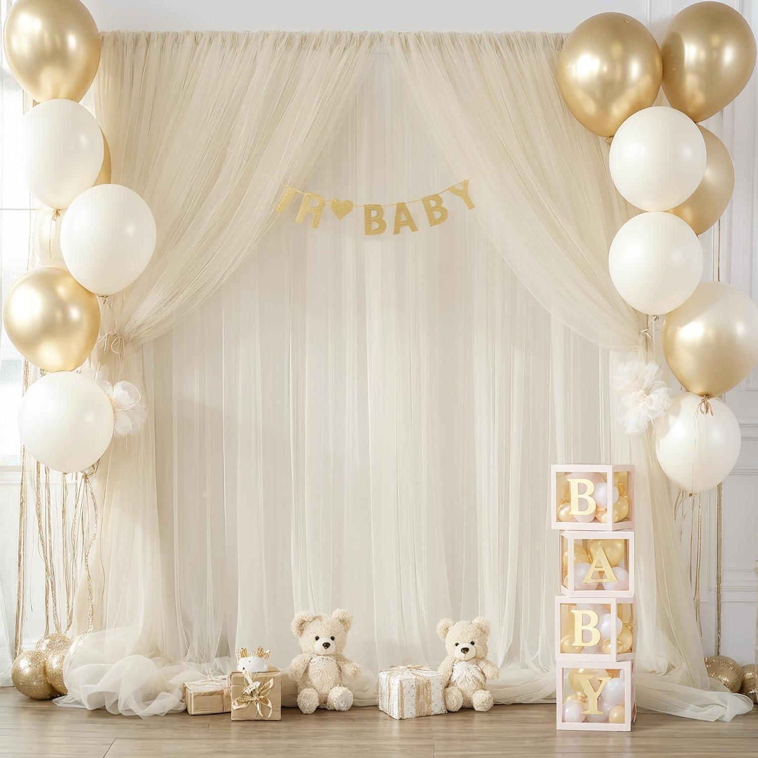 Cortina de fondo de tul champán 2 paneles 5ft x 8ft