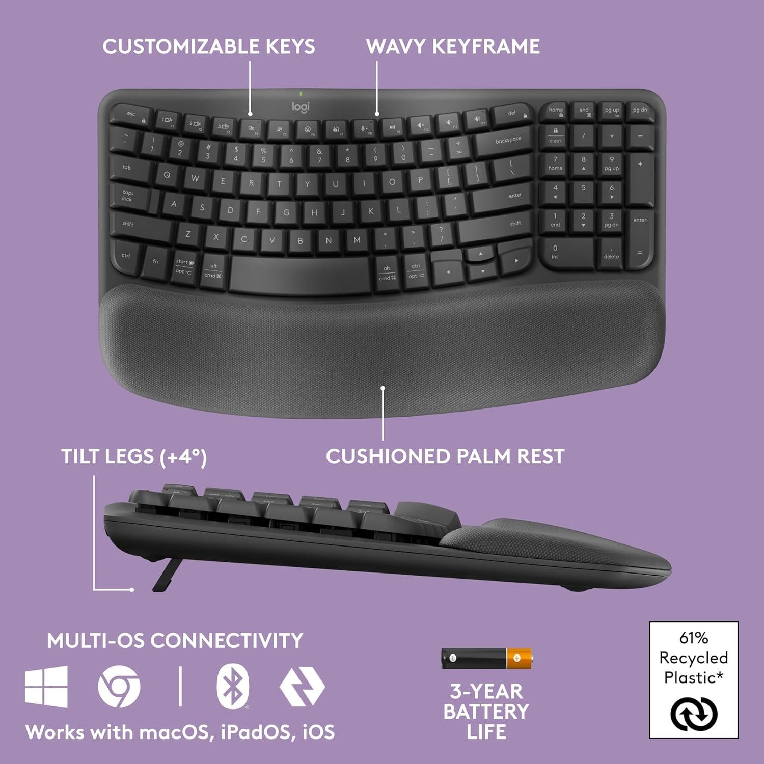 Combo Teclado Ergonómico Logitech Wave Keys + Ratón M550 L