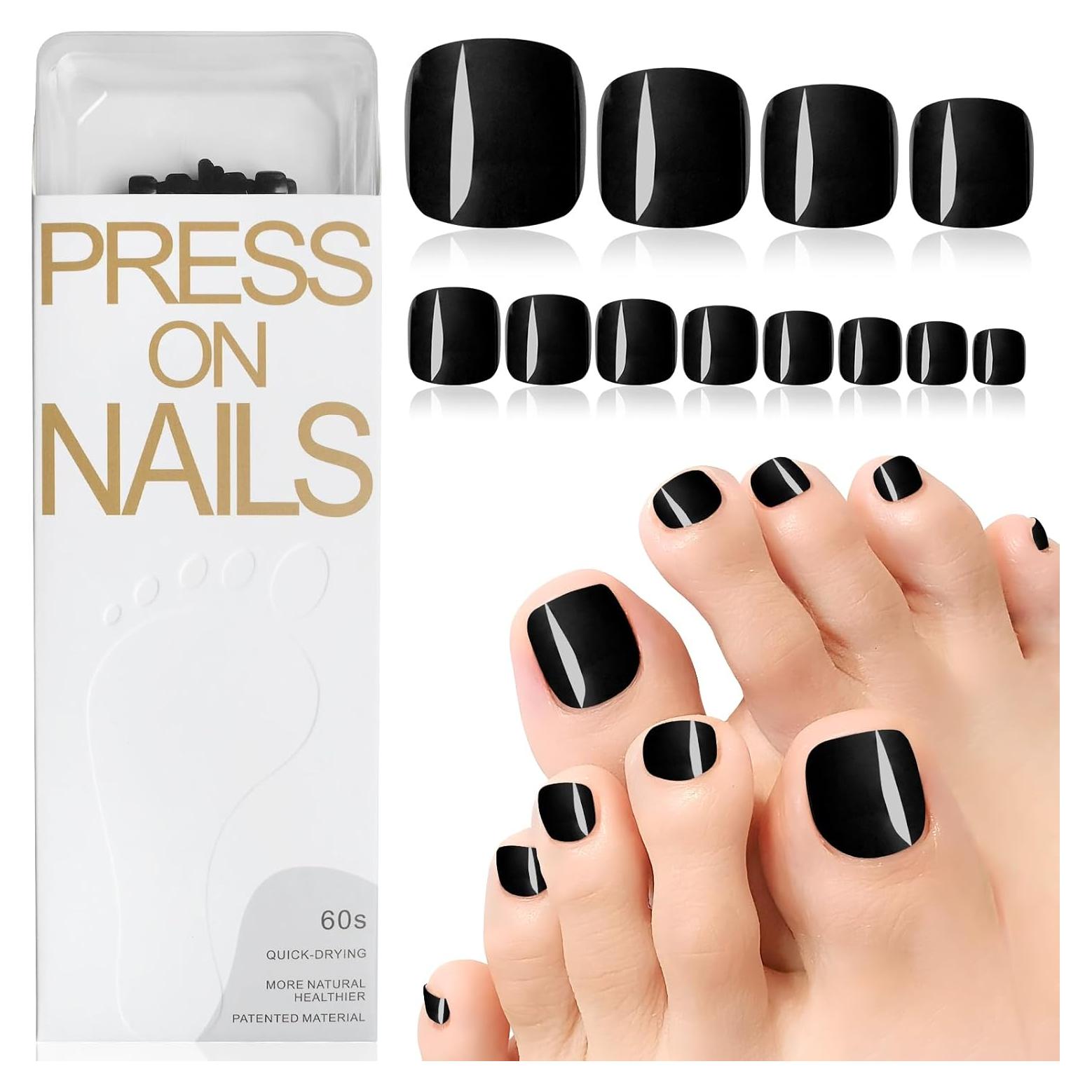 120 Uñas Postizas Cortas para Dedos de los Pies Lifextol - Negro