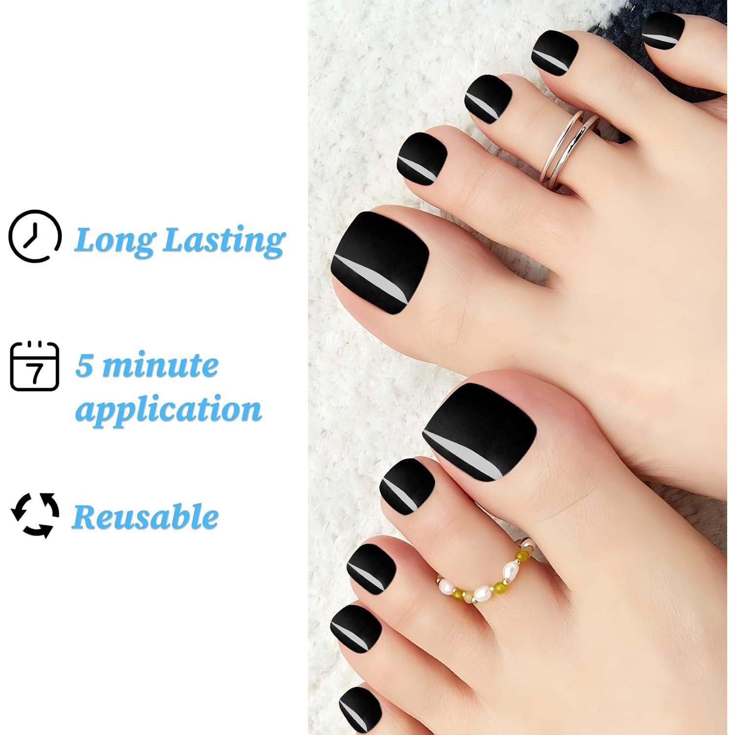 120 Uñas Postizas Cortas para Dedos de los Pies Lifextol - Negro