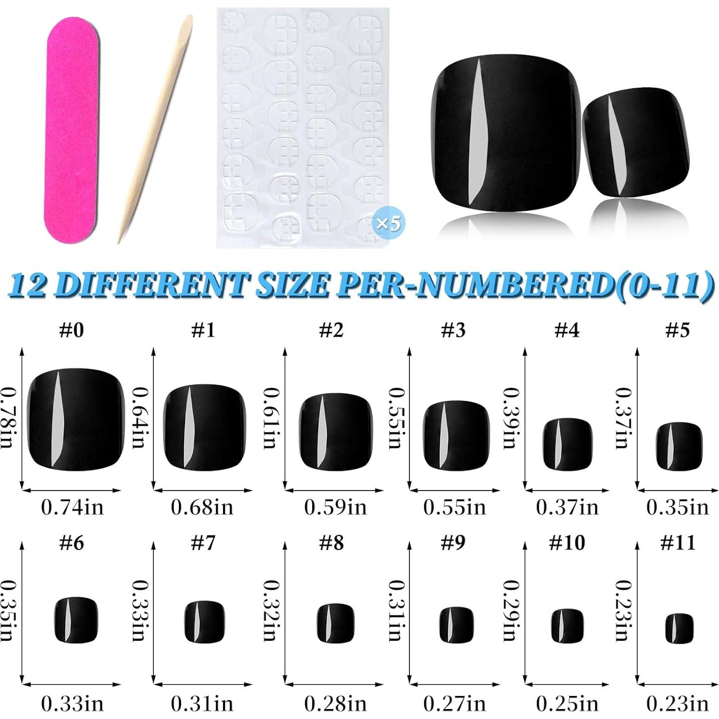 120 Uñas Postizas Cortas para Dedos de los Pies Lifextol - Negro