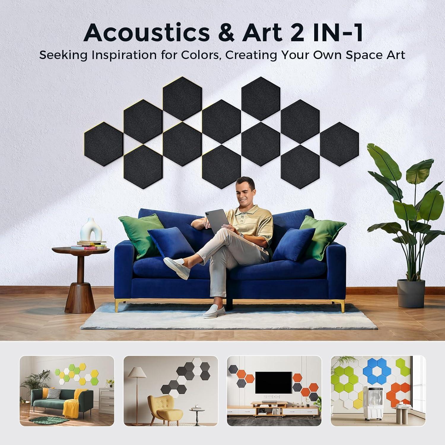 Paneles Acústicos Autoadhesivos 2da Generación 30.48x25.4cm Negro