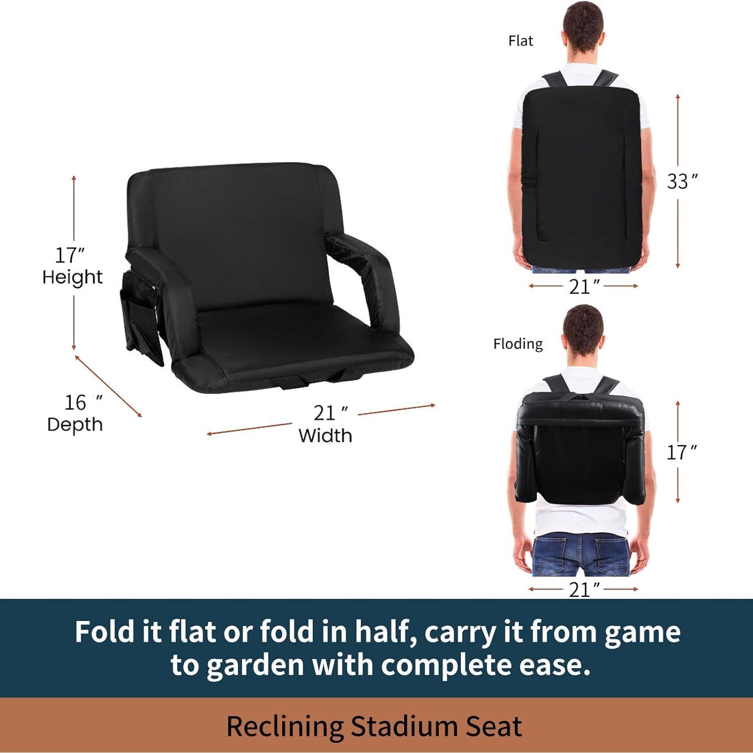 Asiento de Estadio Seamander 2-Pack Negro Acolchado Plegable