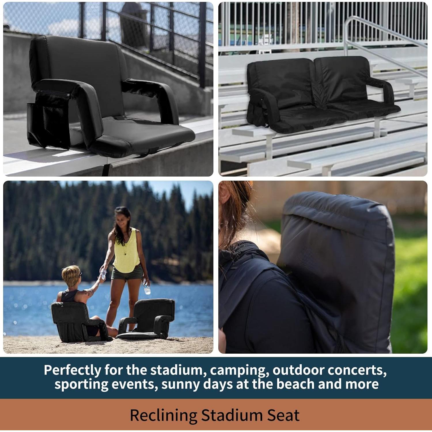 Asiento de Estadio Seamander 2-Pack Negro Acolchado Plegable