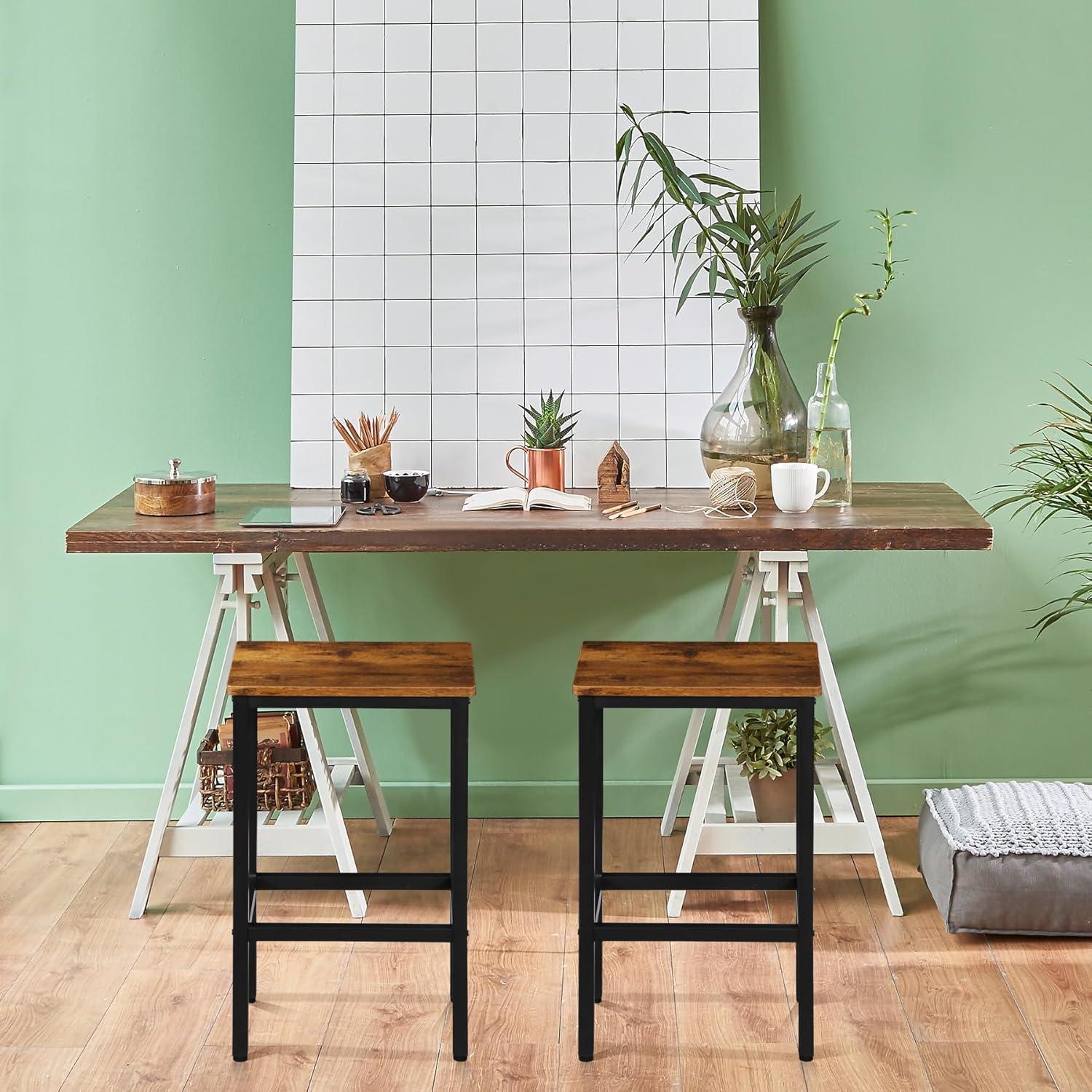 Juego de 2 Taburetes de Bar SUPER DEAL 66 cm Metal y Madera