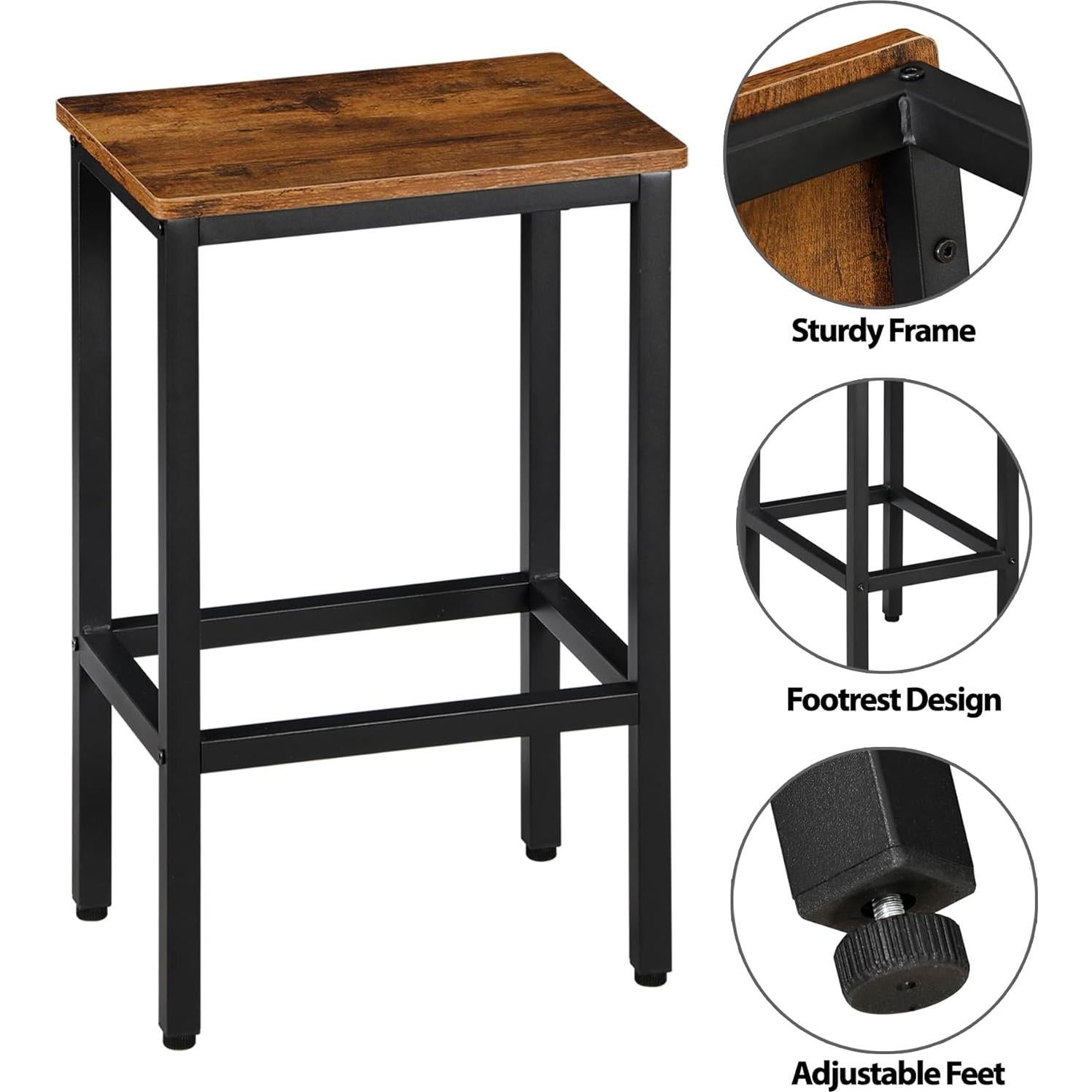 Juego de 2 Taburetes de Bar SUPER DEAL 66 cm Metal y Madera