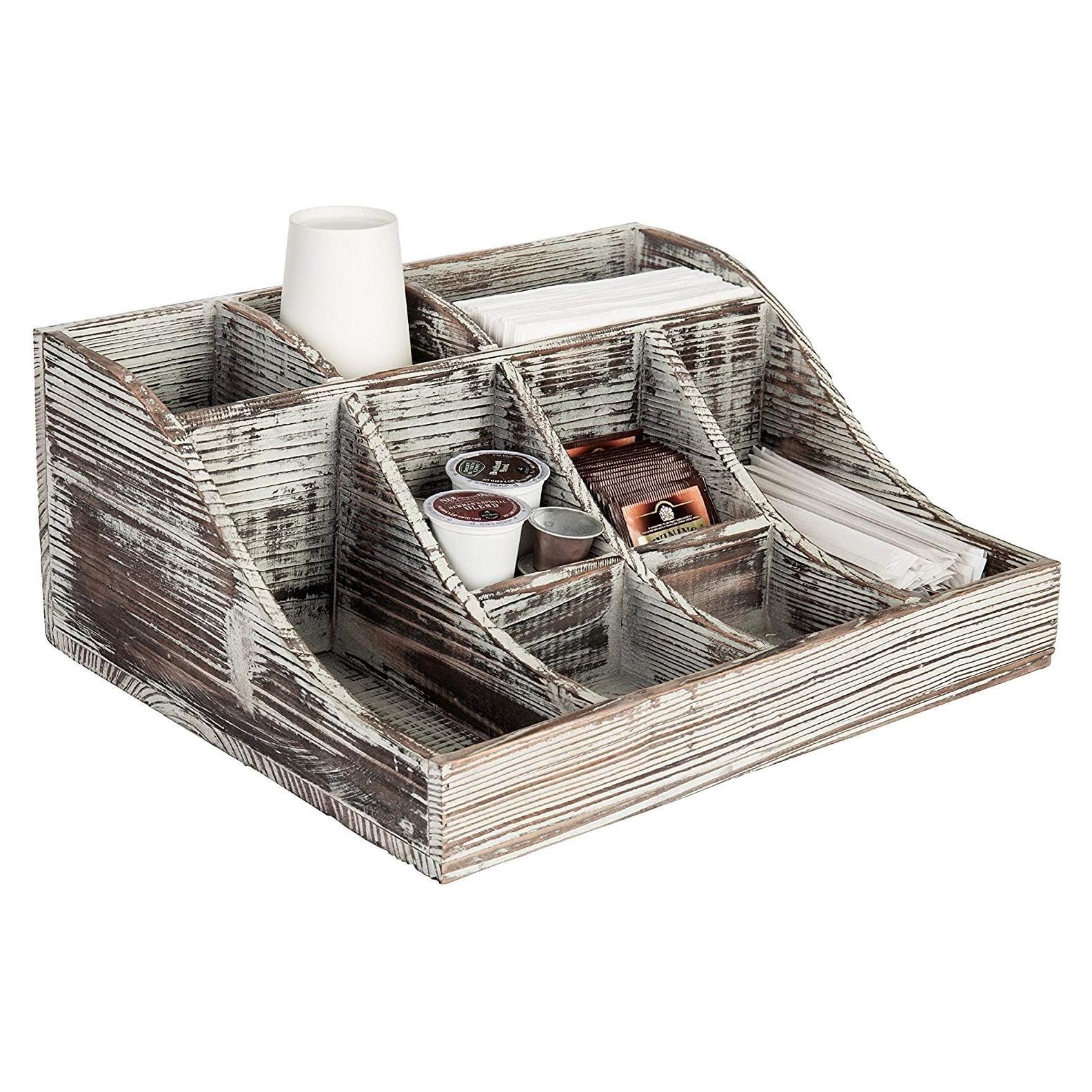 Organizador de Condimentos MyGift de Madera Quemada con 9 Compartimentos