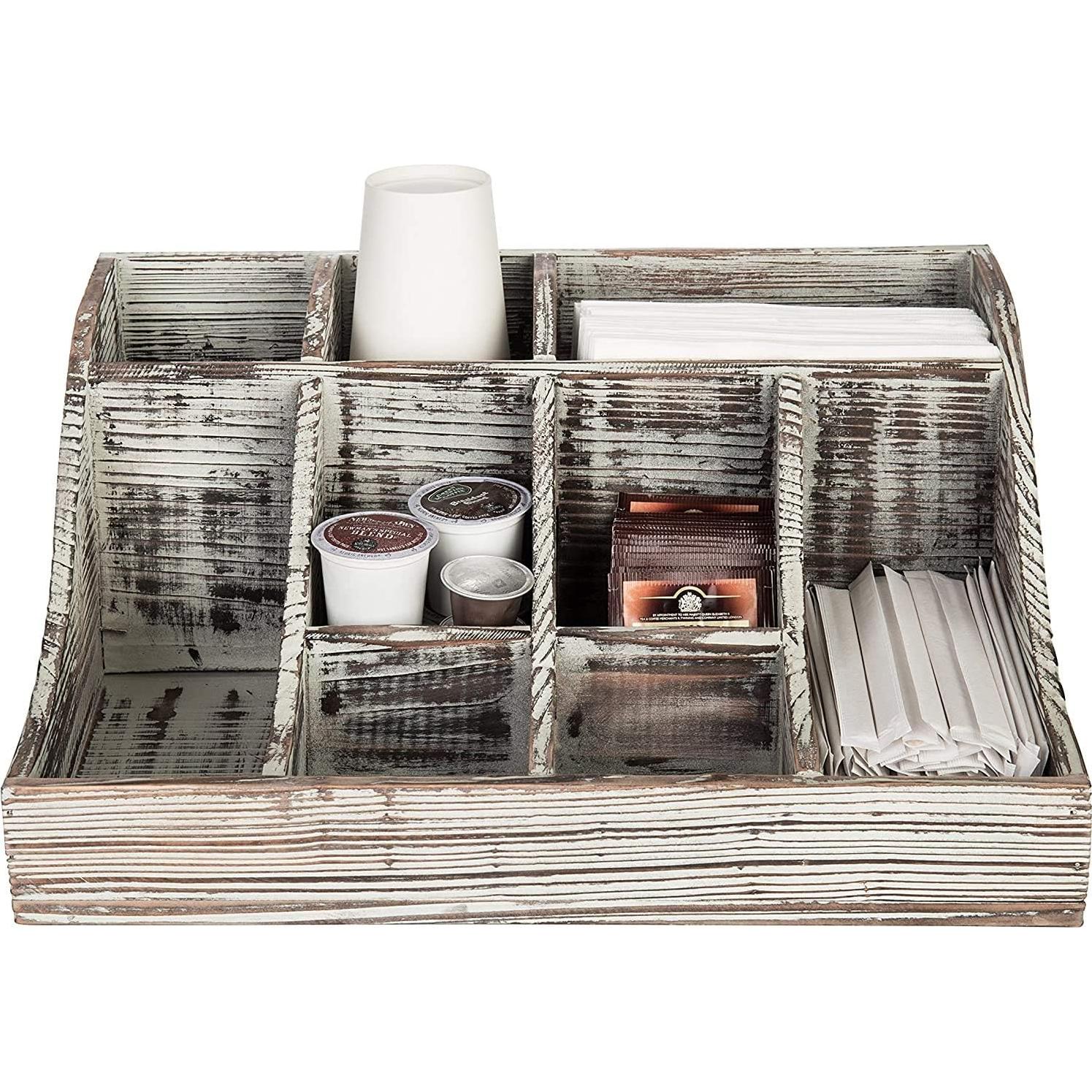 Organizador de Condimentos MyGift de Madera Quemada con 9 Compartimentos