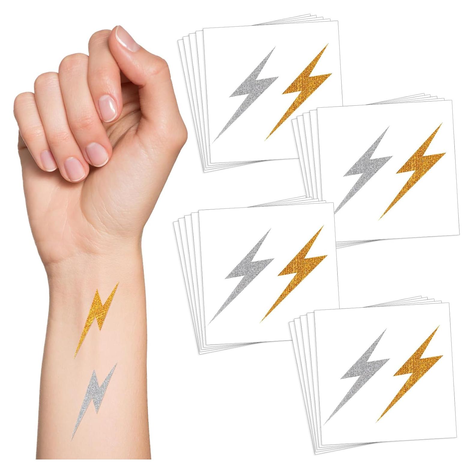 Tatuajes Temporales Cholemy 50 Pcs Relámpago Oro y Plata 5x5cm