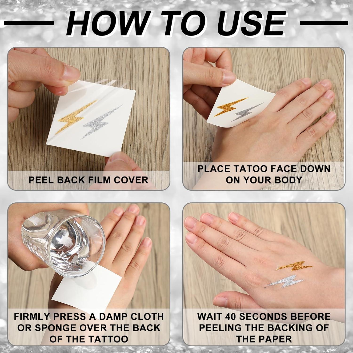 Tatuajes Temporales Cholemy 50 Pcs Relámpago Oro y Plata 5x5cm