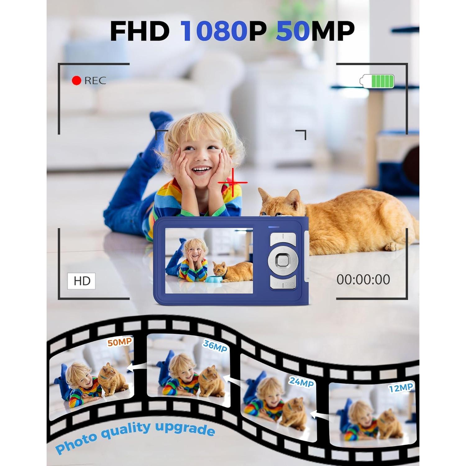 Cámara Digital Compacta GCORDER-X30 50MP FHD 1080P Azul