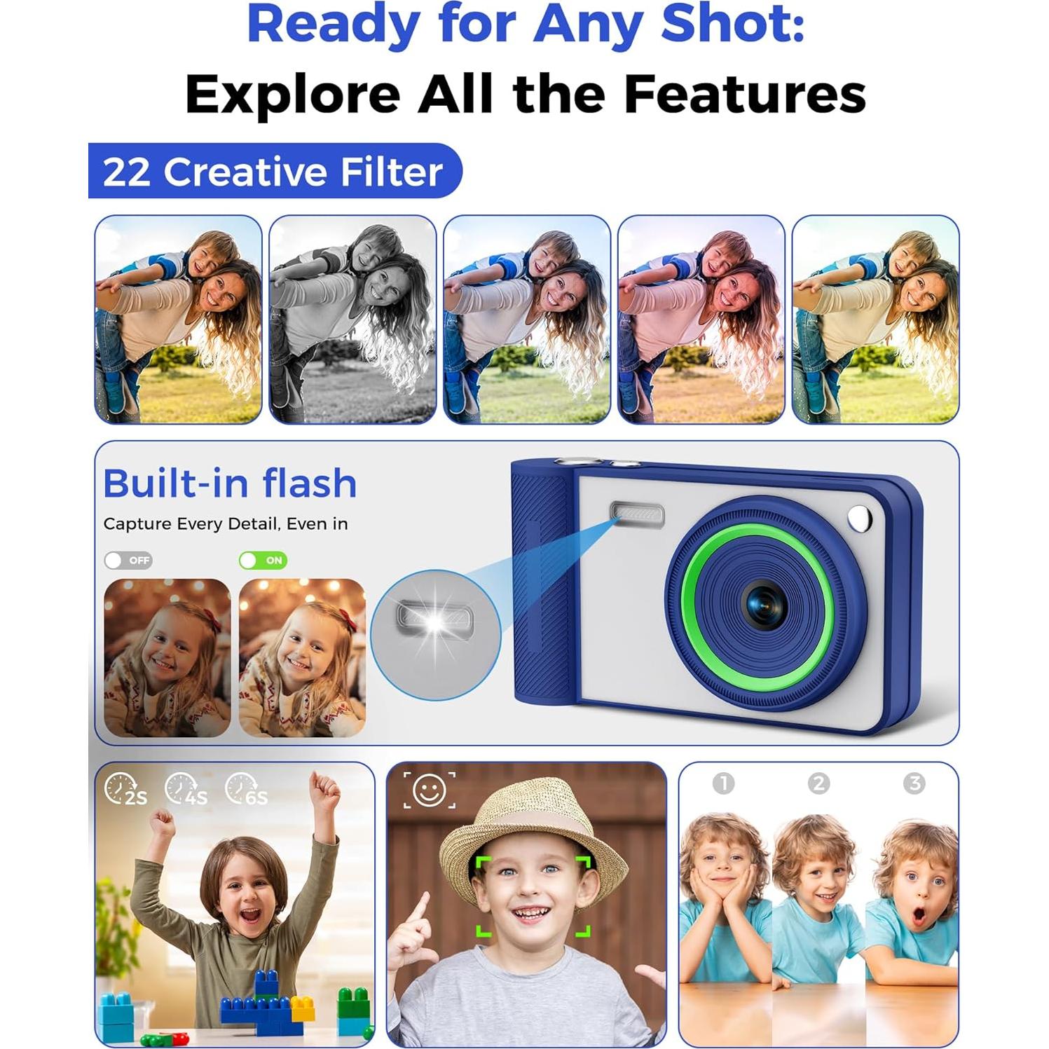 Cámara Digital Compacta GCORDER-X30 50MP FHD 1080P Azul