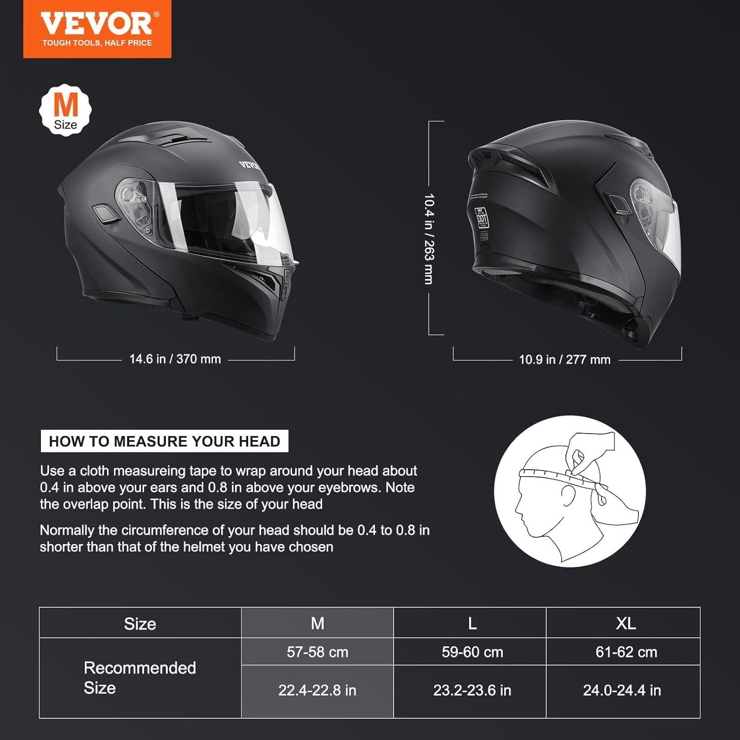 Casco de Motocicleta VEVOR Mediano ABS Doble Visera
