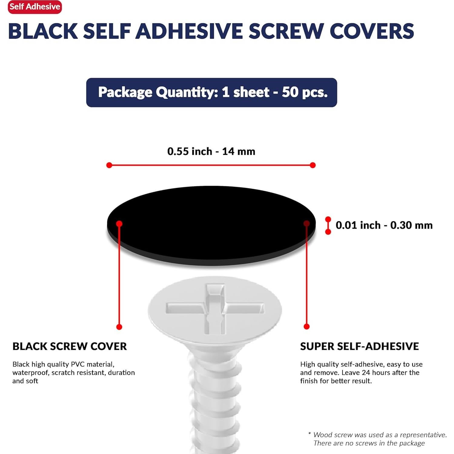 Etiquetas autoadhesivas para tornillos UNMAR 50 pcs 14 mm negras