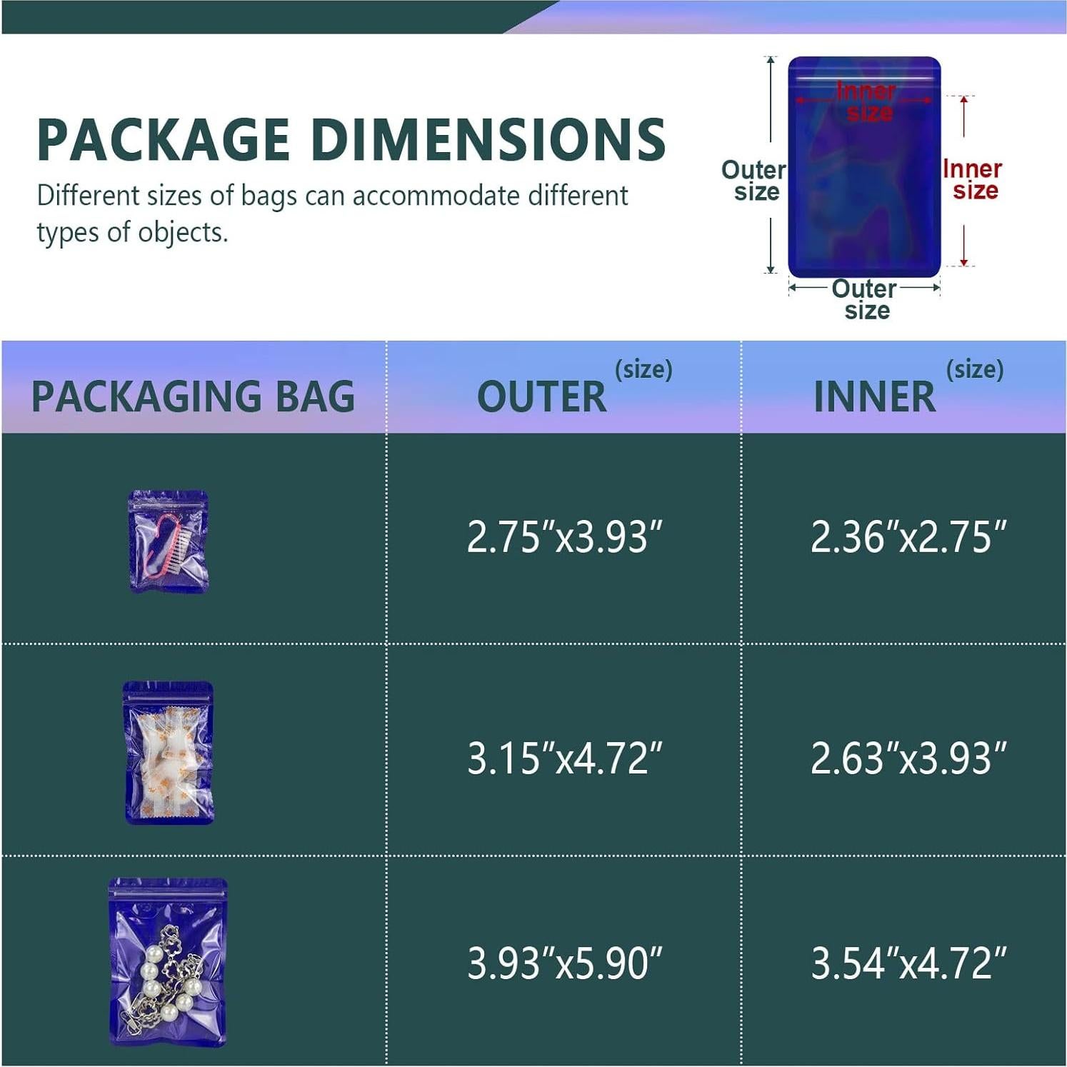 Bolsas Holográficas Reutilizables YOTOZU 100 PCS 7x10 cm