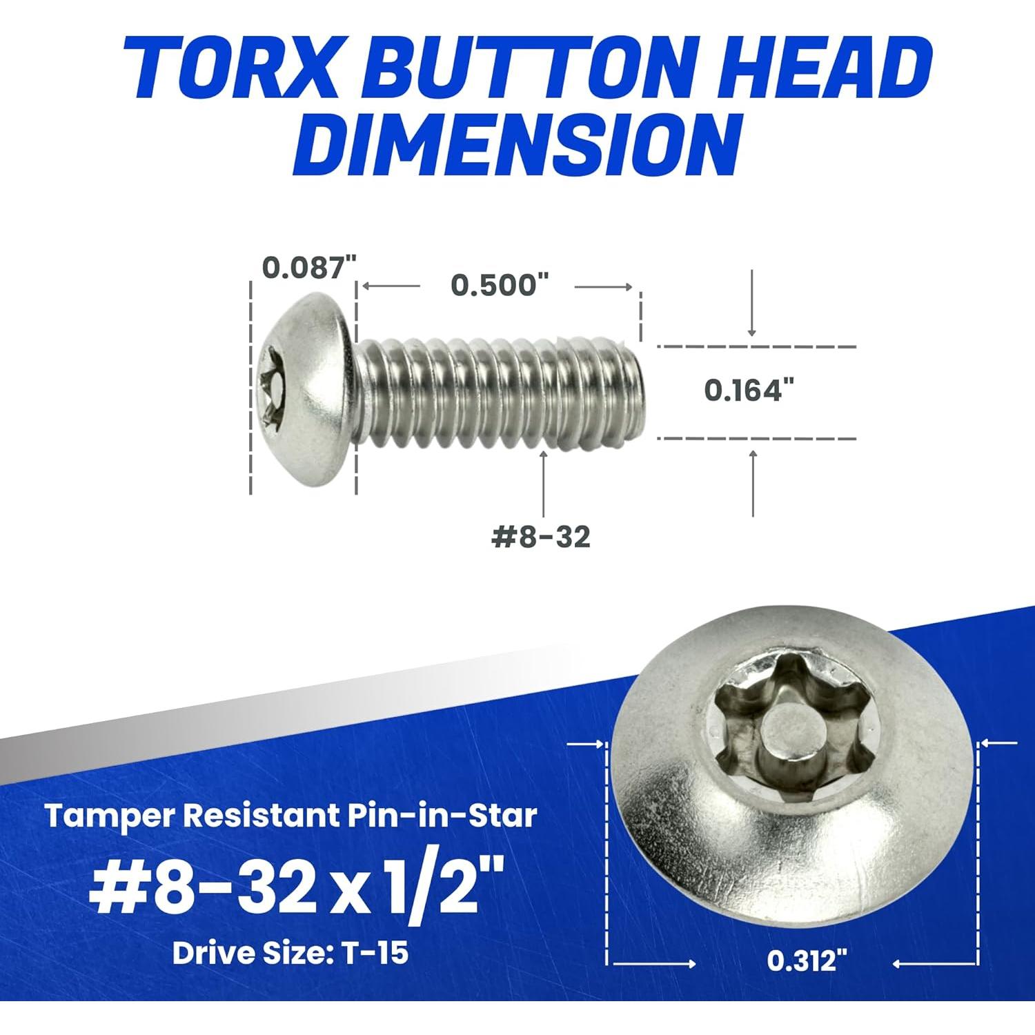 Tornillos de Seguridad Torx 8-32 x 1.27 cm Acero Inoxidable 25 PCS
