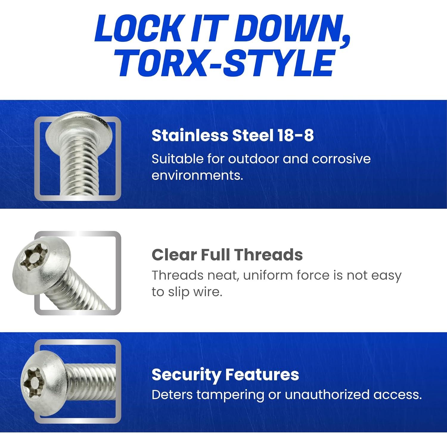Tornillos de Seguridad Torx 8-32 x 1.27 cm Acero Inoxidable 25 PCS