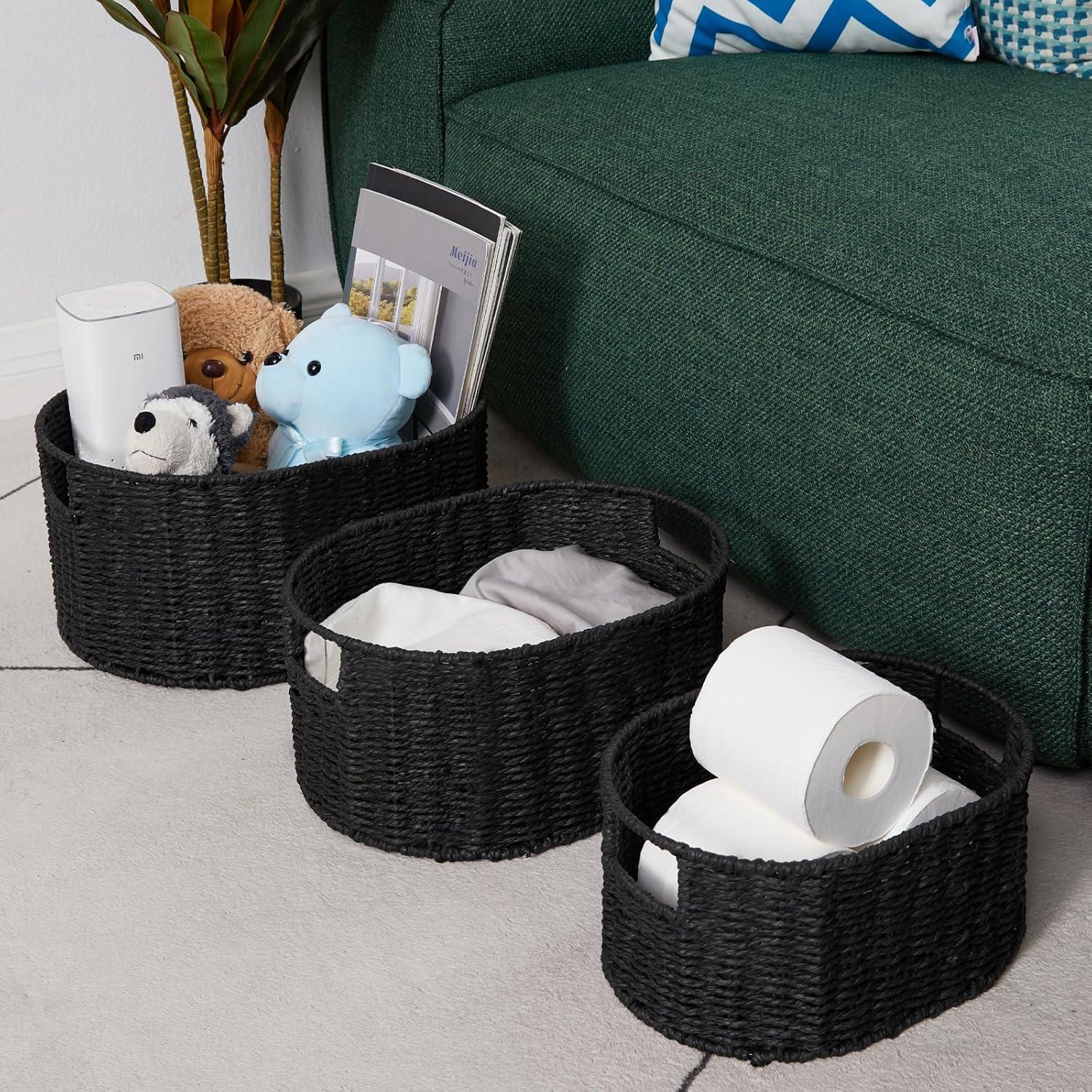 Juego de 3 Cestas de Mimbre Vagusicc Redondas 38.1x30.5 cm