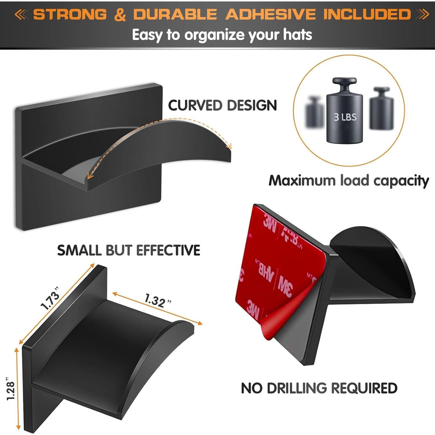 Ganchos Adhesivos para Sombreros Qteeyou 12 PCS Negro Minimalista