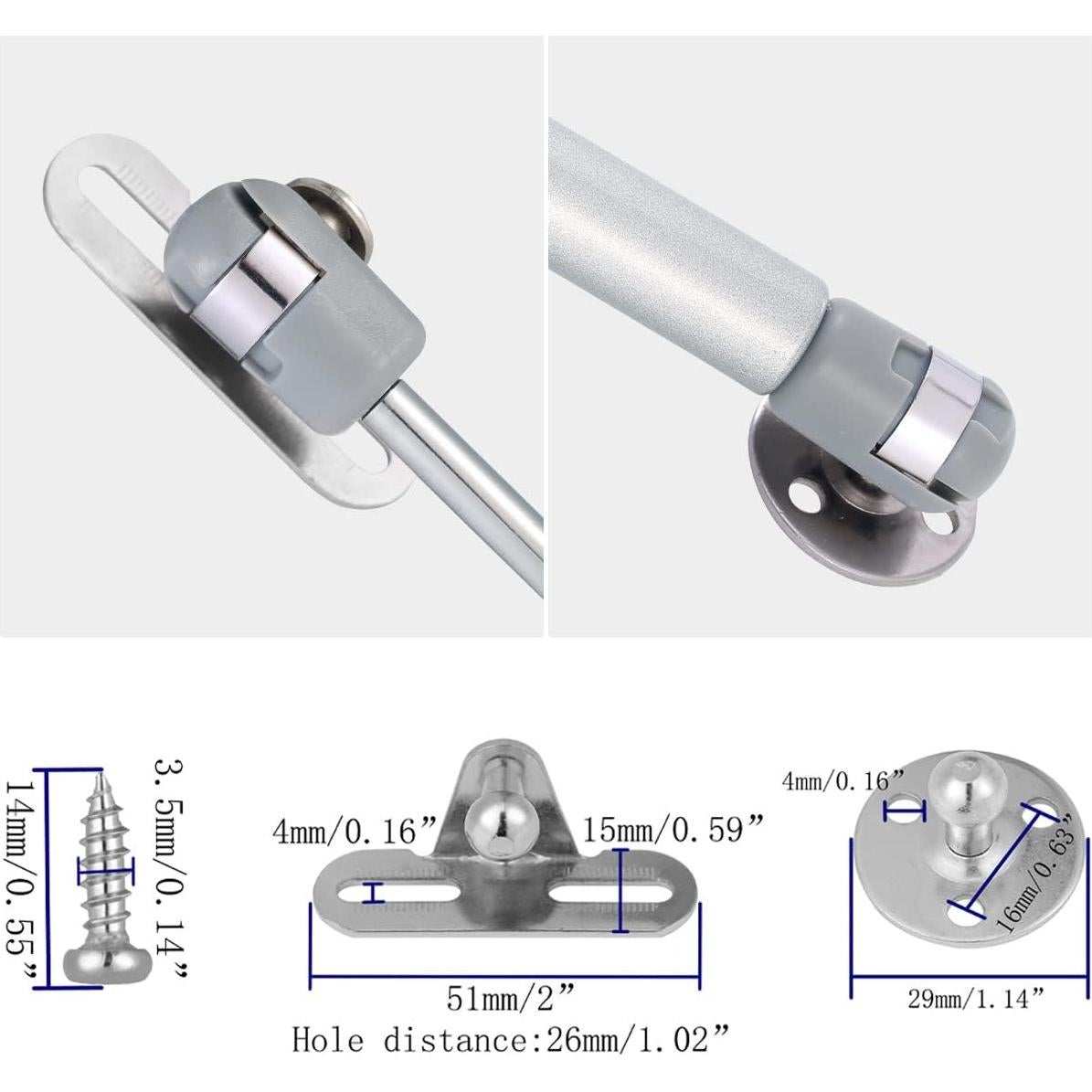 Soporte de Gas Hidráulico JING 6" 50N para Gabinetes - Paquete de 4