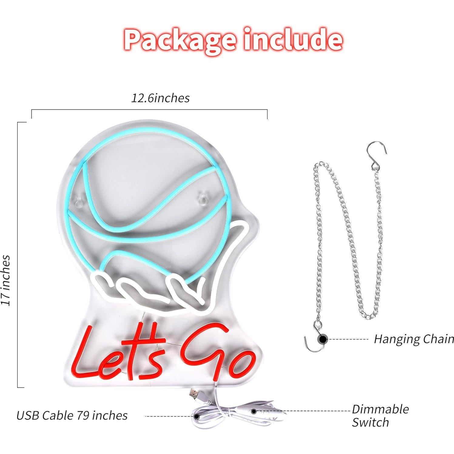 Letrero de Neón Baloncesto 'Vamos' LED 43.2x31.2cm Azul y Rojo