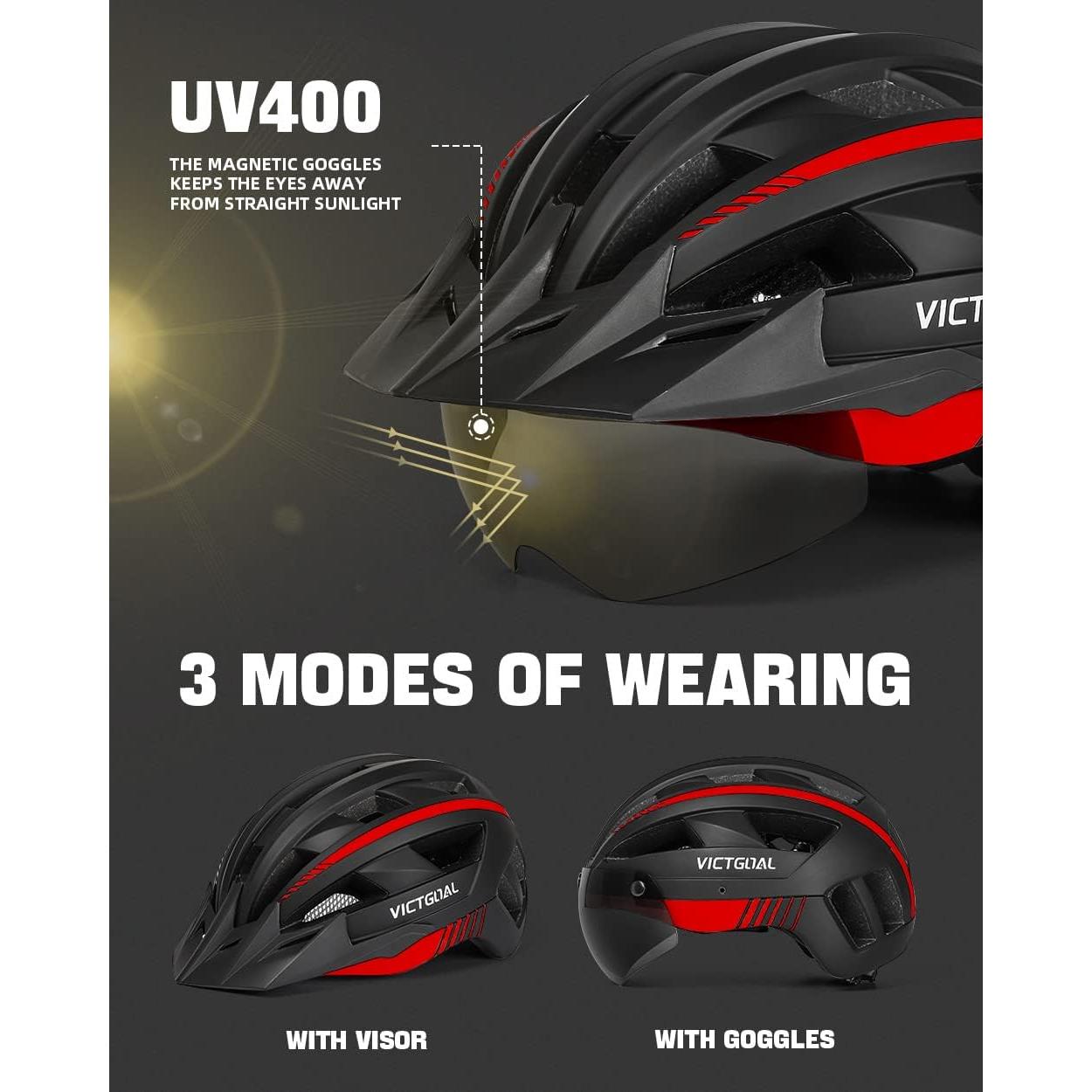 Casco de Bicicleta VICTGOAL VA112 con Luz LED y Gafas