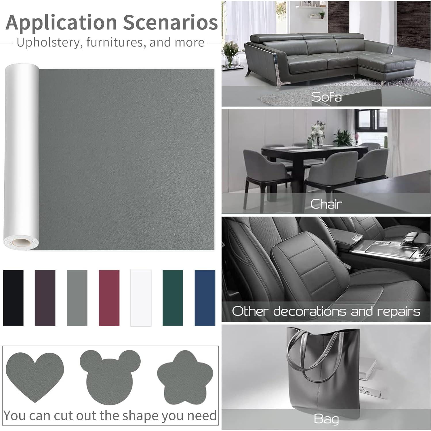 Parche de Reparación de Cuero Autoadhesivo HONGYU 43x200 cm Gris