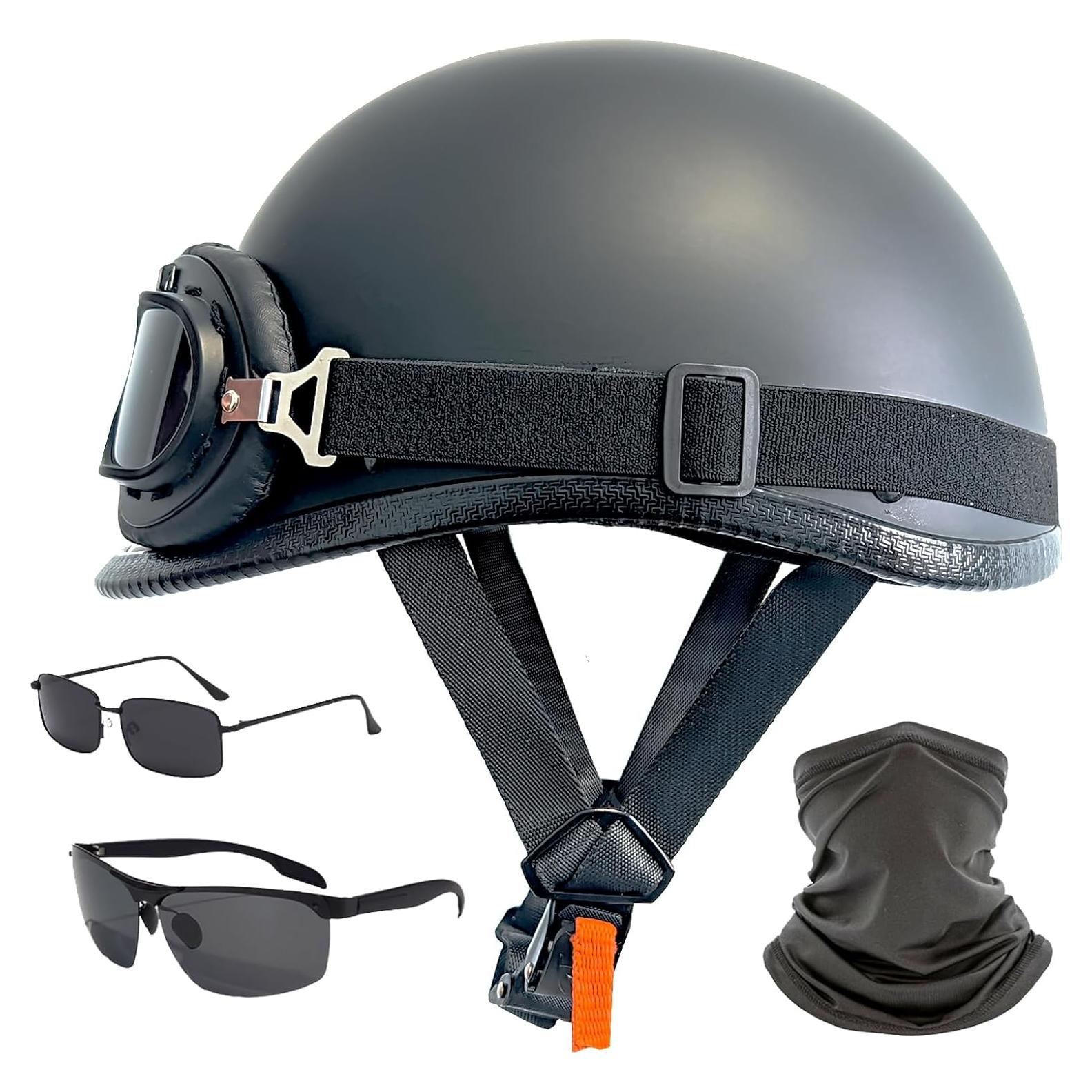 Casco de Motocicleta Medio DLPACKJ Negro Mate con Gafas