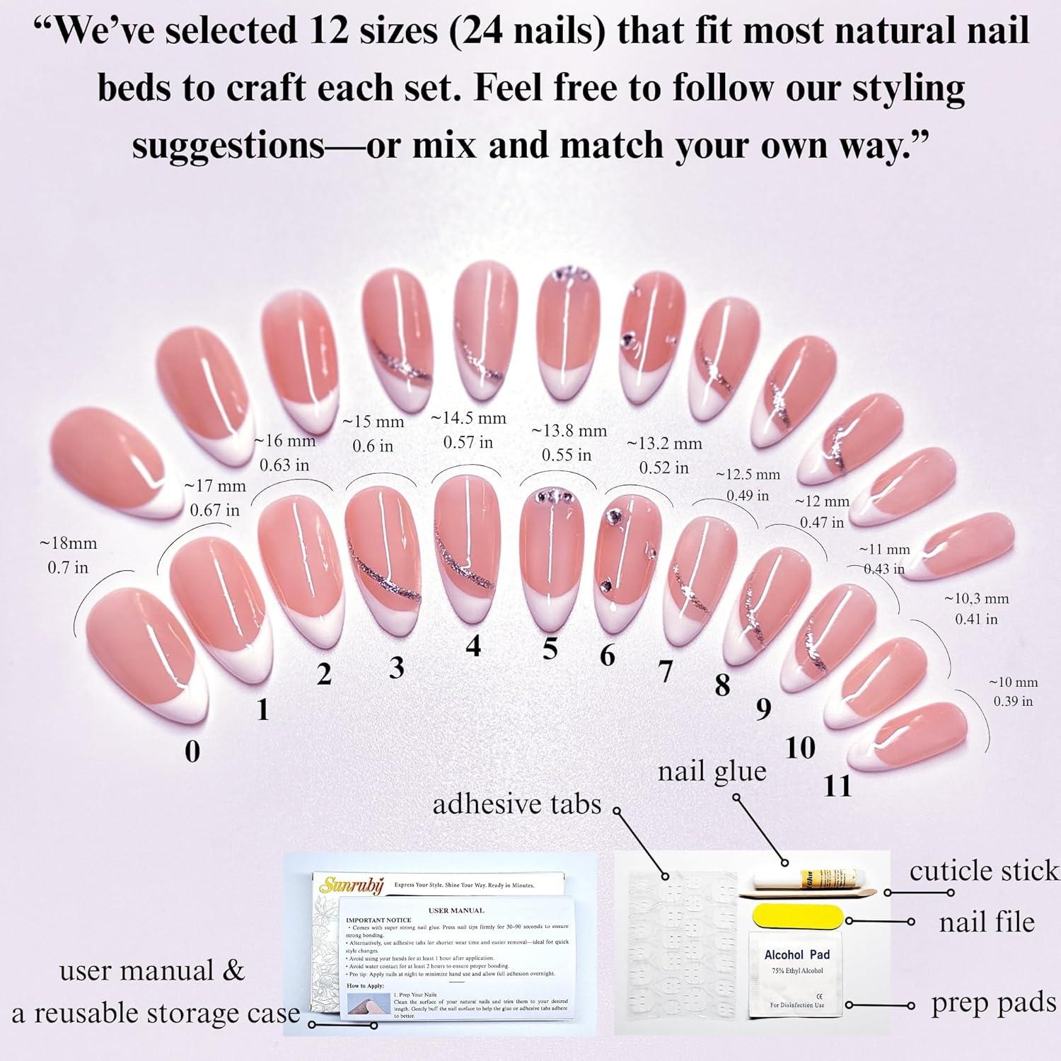 Uñas Postizas Hechas a Mano Sunruby Almendra Melocotón 24 Piezas