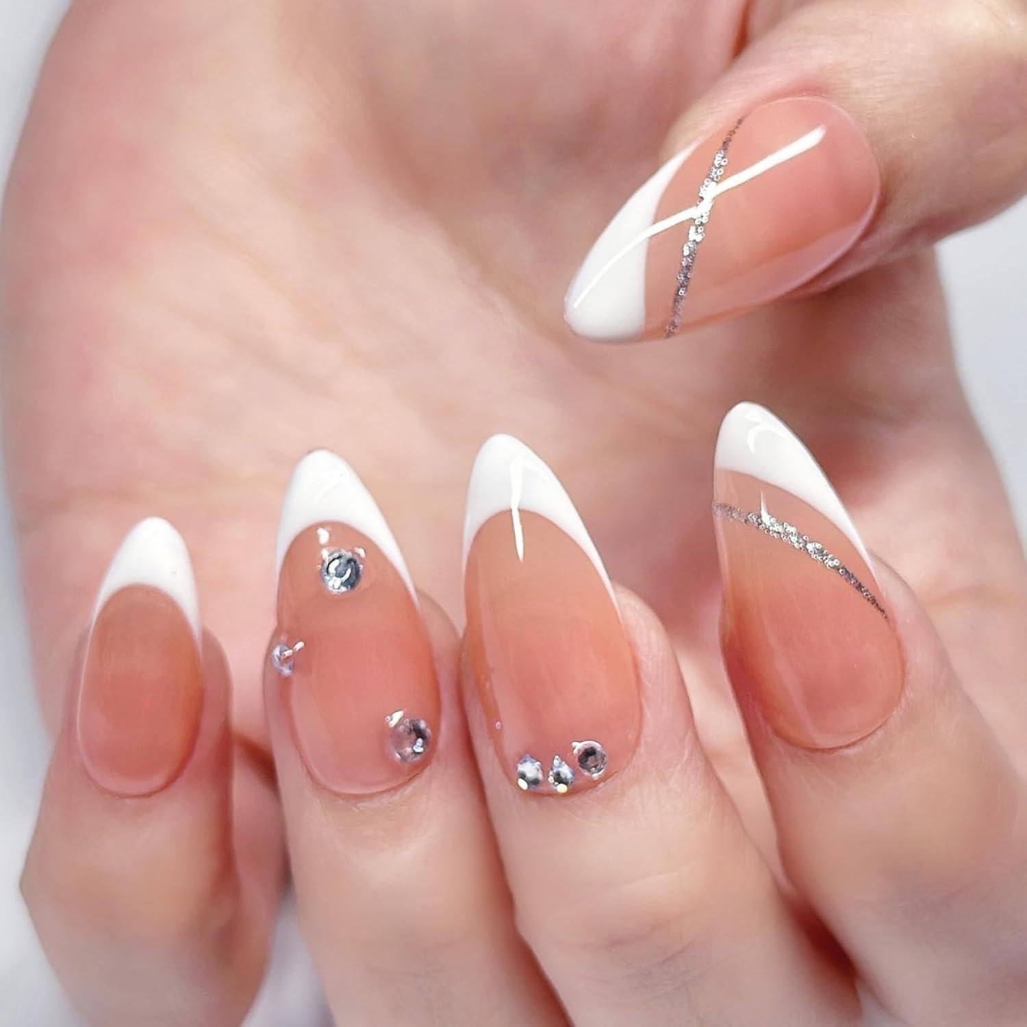 Uñas Postizas Hechas a Mano Sunruby Almendra Melocotón 24 Piezas