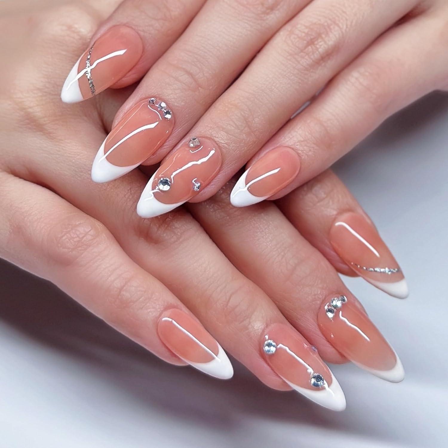 Uñas Postizas Hechas a Mano Sunruby Almendra Melocotón 24 Piezas