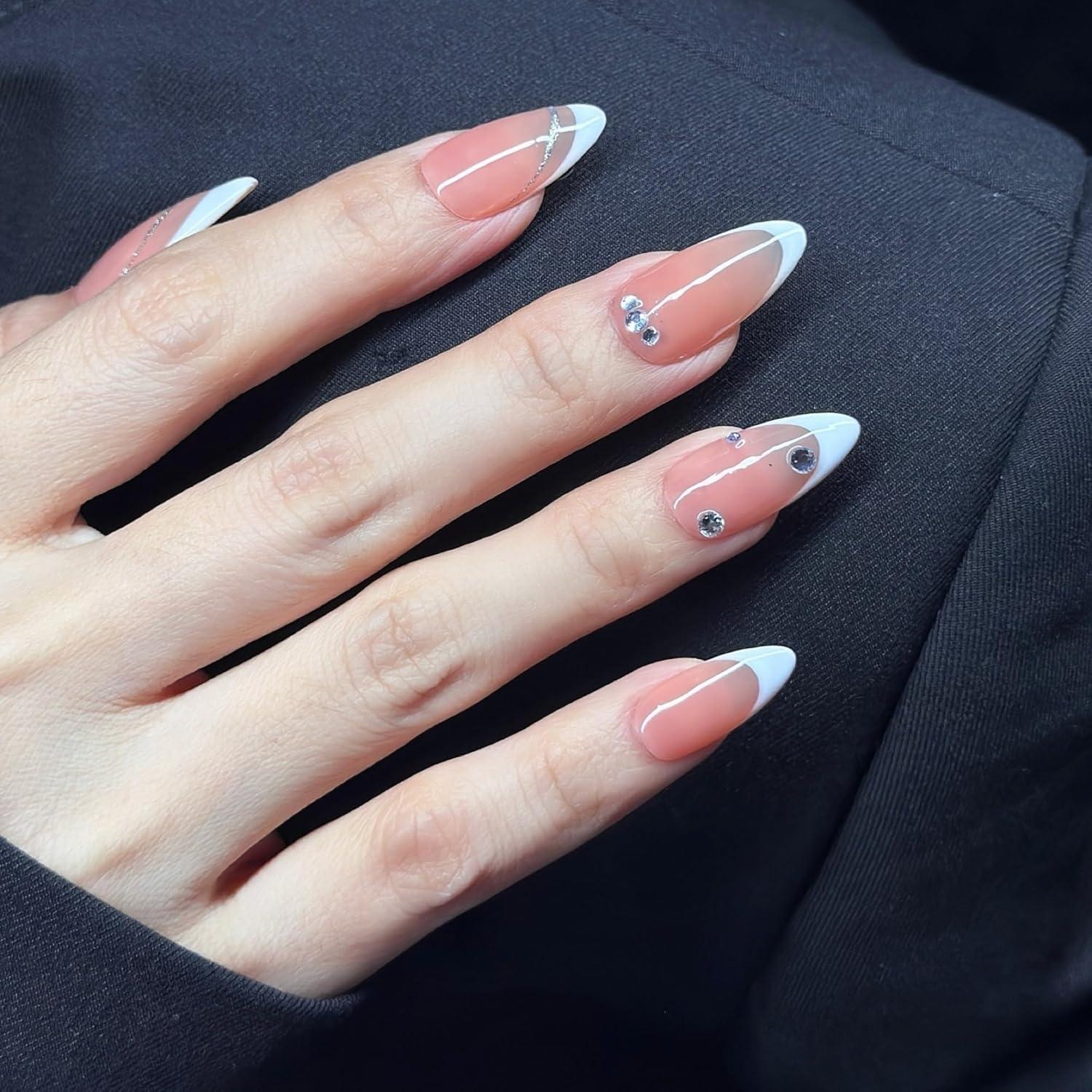 Uñas Postizas Hechas a Mano Sunruby Almendra Melocotón 24 Piezas