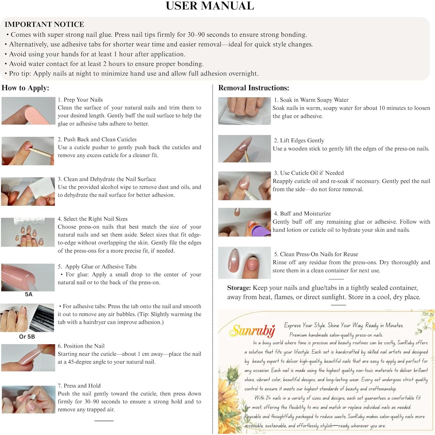 Uñas Postizas Hechas a Mano Sunruby Almendra Melocotón 24 Piezas