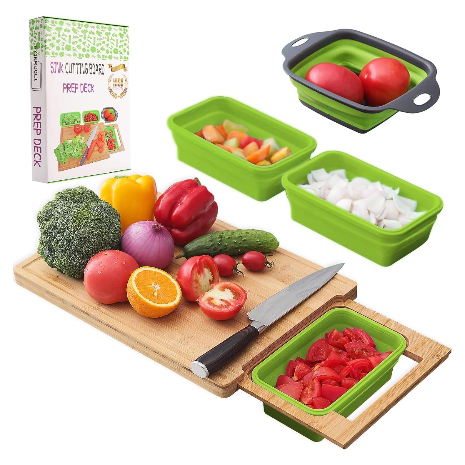 Tabla de Cortar Expandible PYINRUOLI con Contenedores Verde