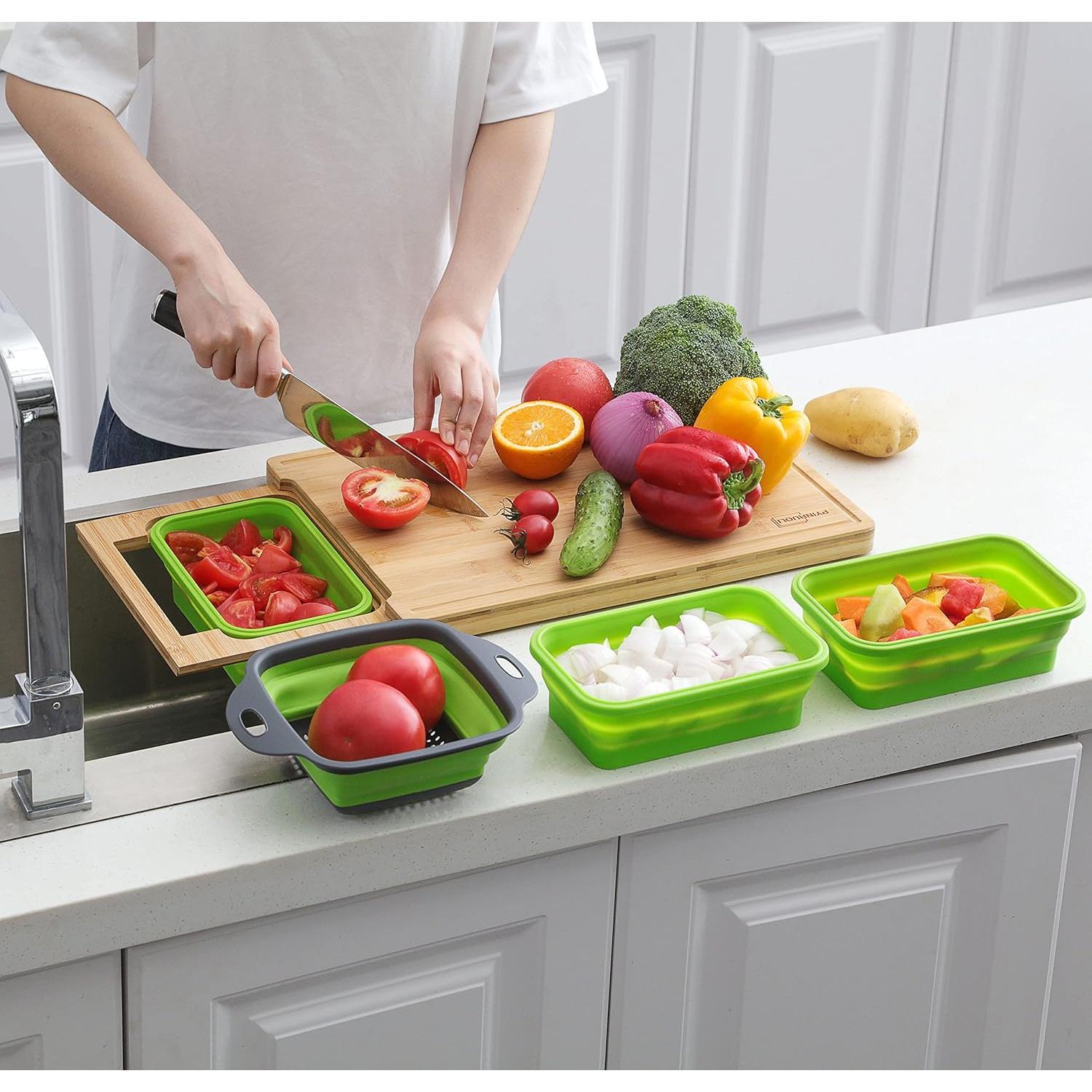 Tabla de Cortar Expandible PYINRUOLI con Contenedores Verde